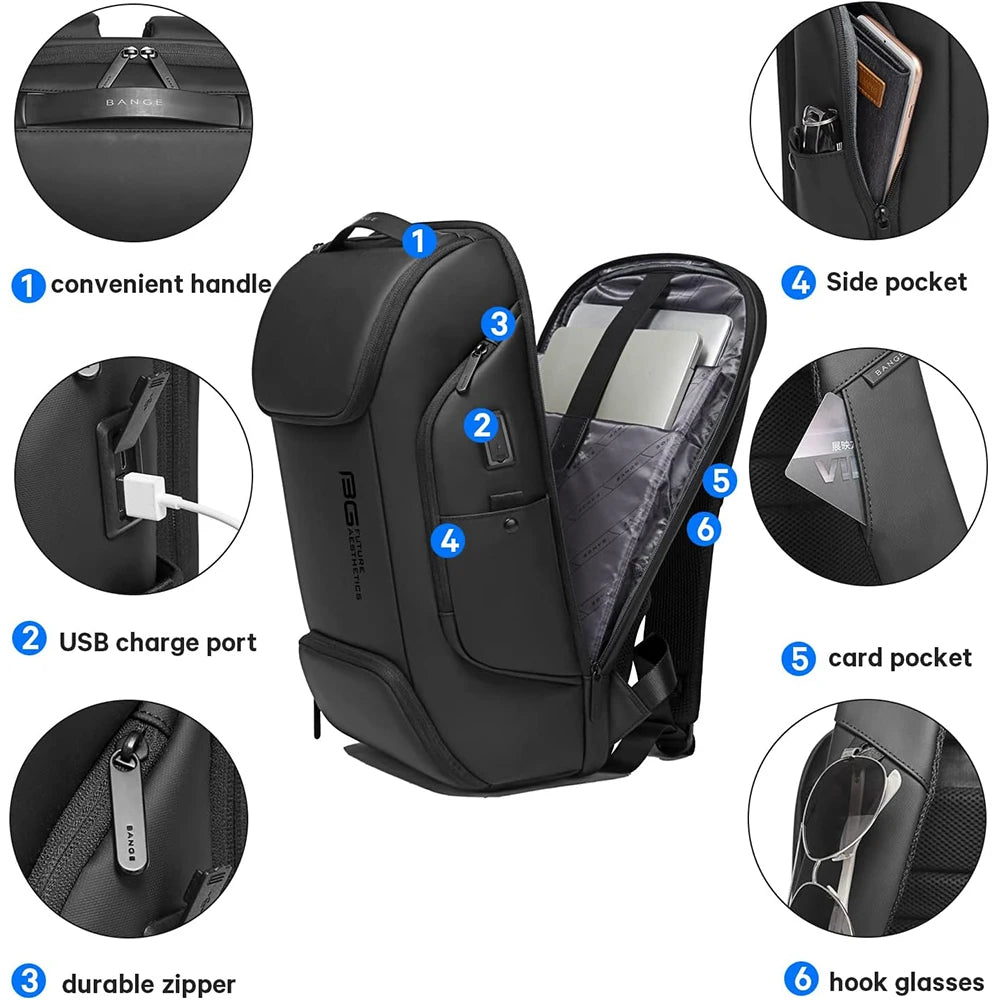 Waterdichte USB Smart Rugzak 15,6″ Laptop – Met USB‑Oplaadpoort Voor Mannen & Unisex