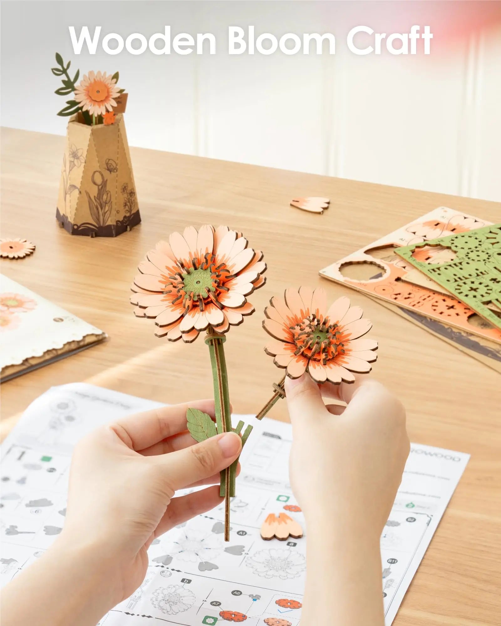 3D Houten Puzzel Doe-Het-Zelf – Creatieve Bloemen Bouwset voor Vrouwen – Kerstcadeau & Decoratie