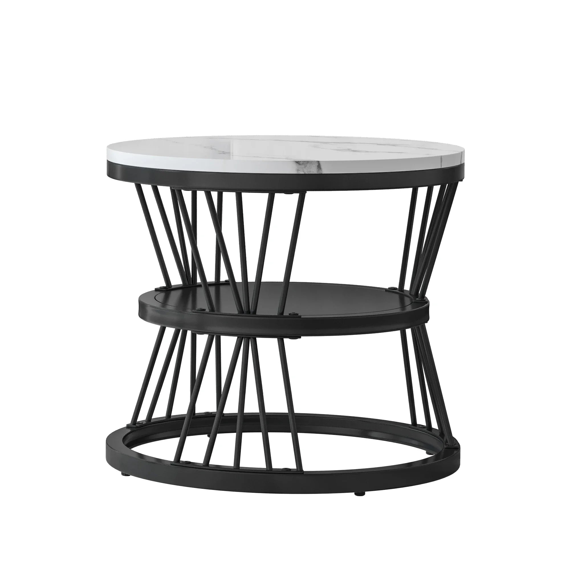 Set van 2 Ronde Marmeren Koffietafels – Goud/Wit – Luxe Salontafel Set