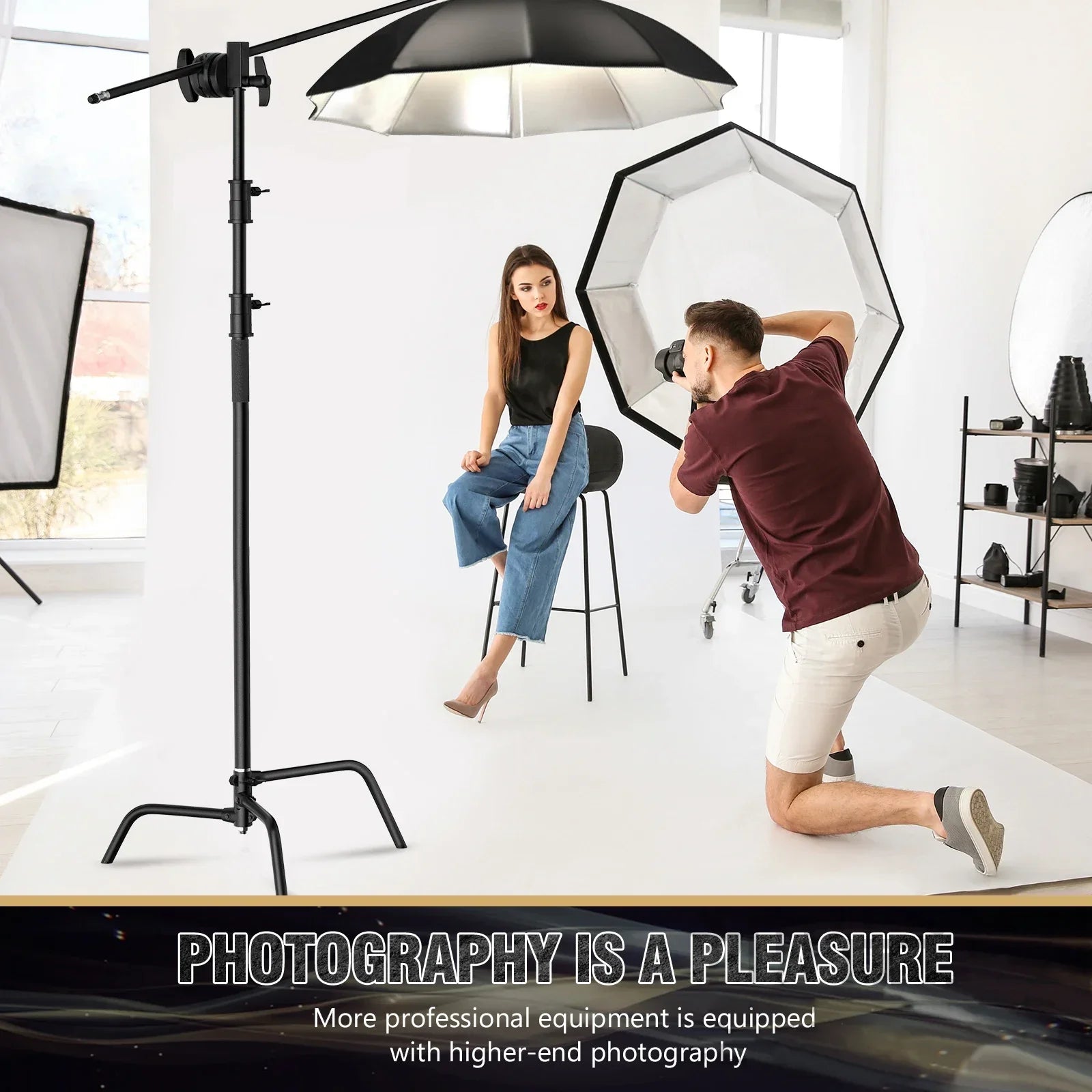 Heavy Duty C-Stand Lichtstatief 2,6M / 3,3M – RVS Fotografie Statief voor Studio, Camera, Softbox en LED Lamp