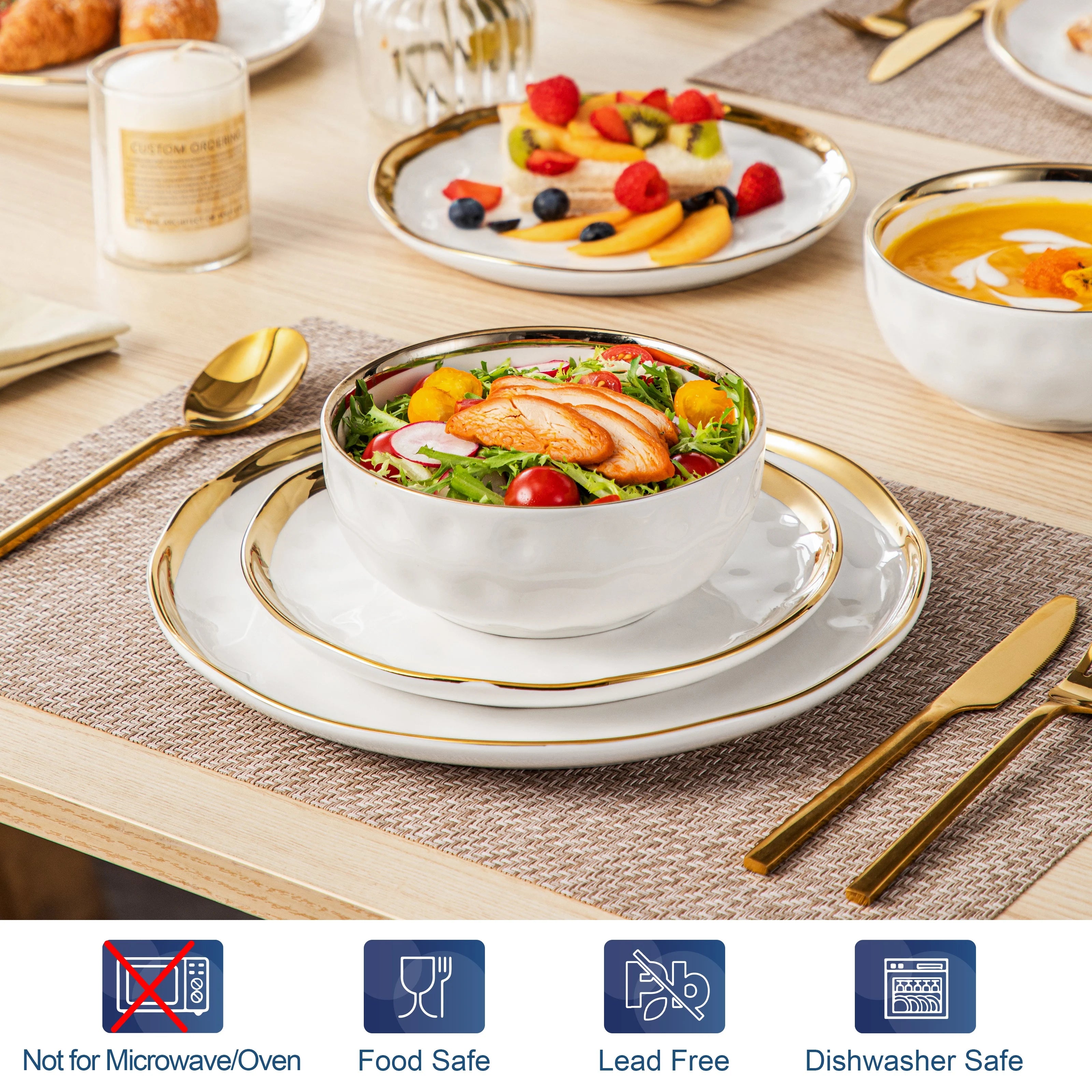 Luxe Servies Set 12-Delig Wit met Gouden Rand – Keramisch Servies voor 4 Personen