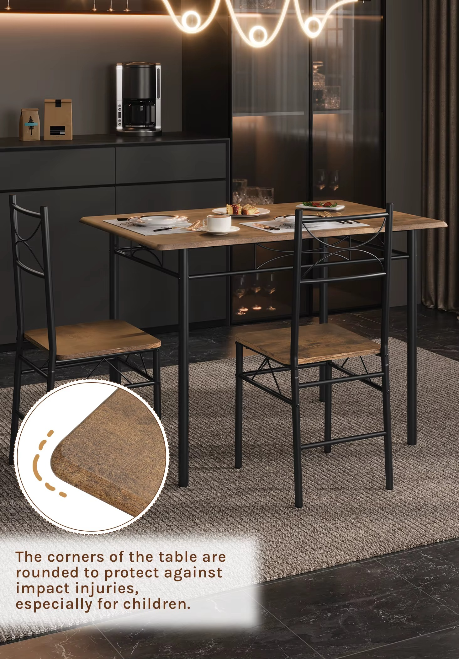 Eettafel Set voor 4 Personen – Rechthoekige Tafel met 4 Stoelen