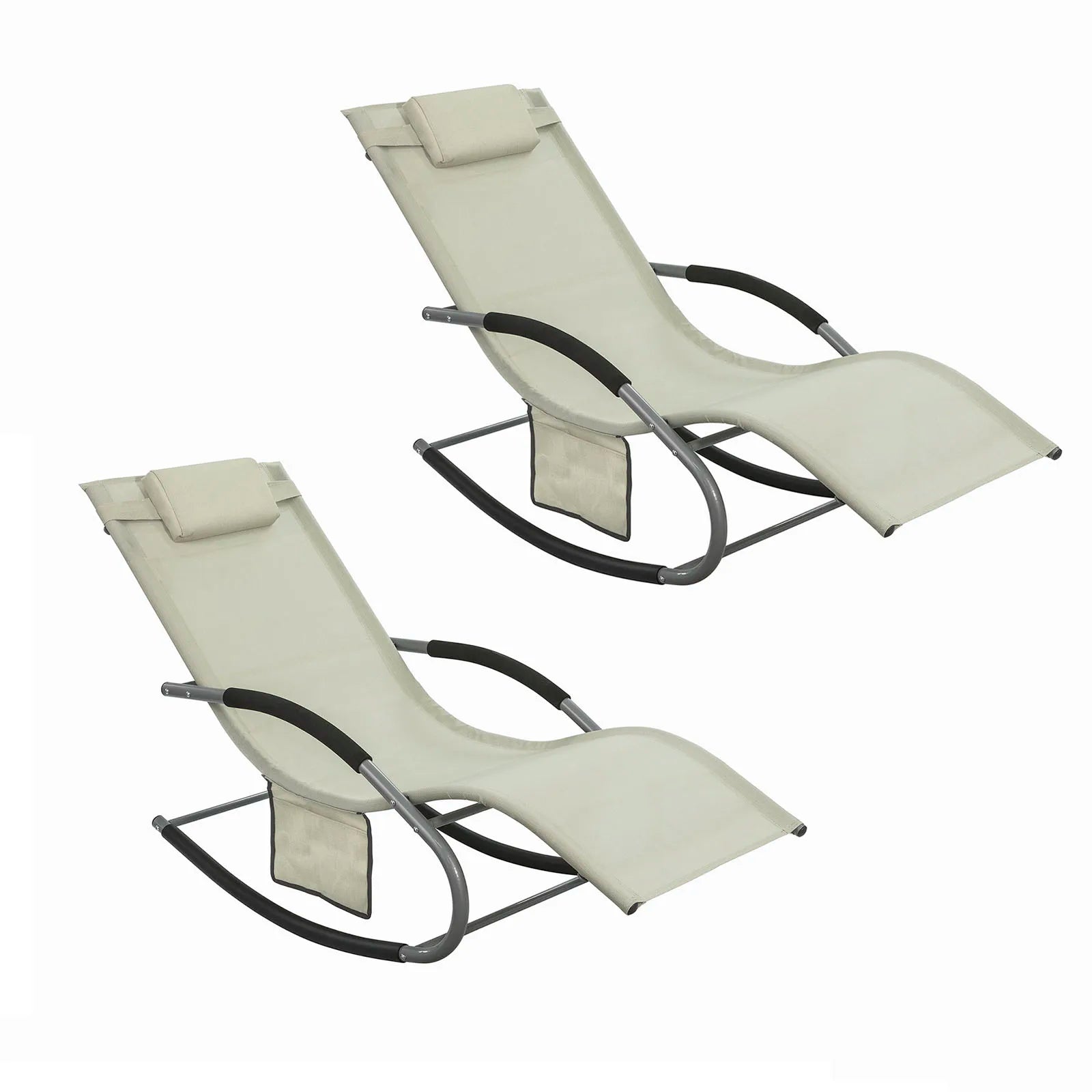Set van 2 verstelbare ligstoelen - Zonnebed met kussens en zijvak