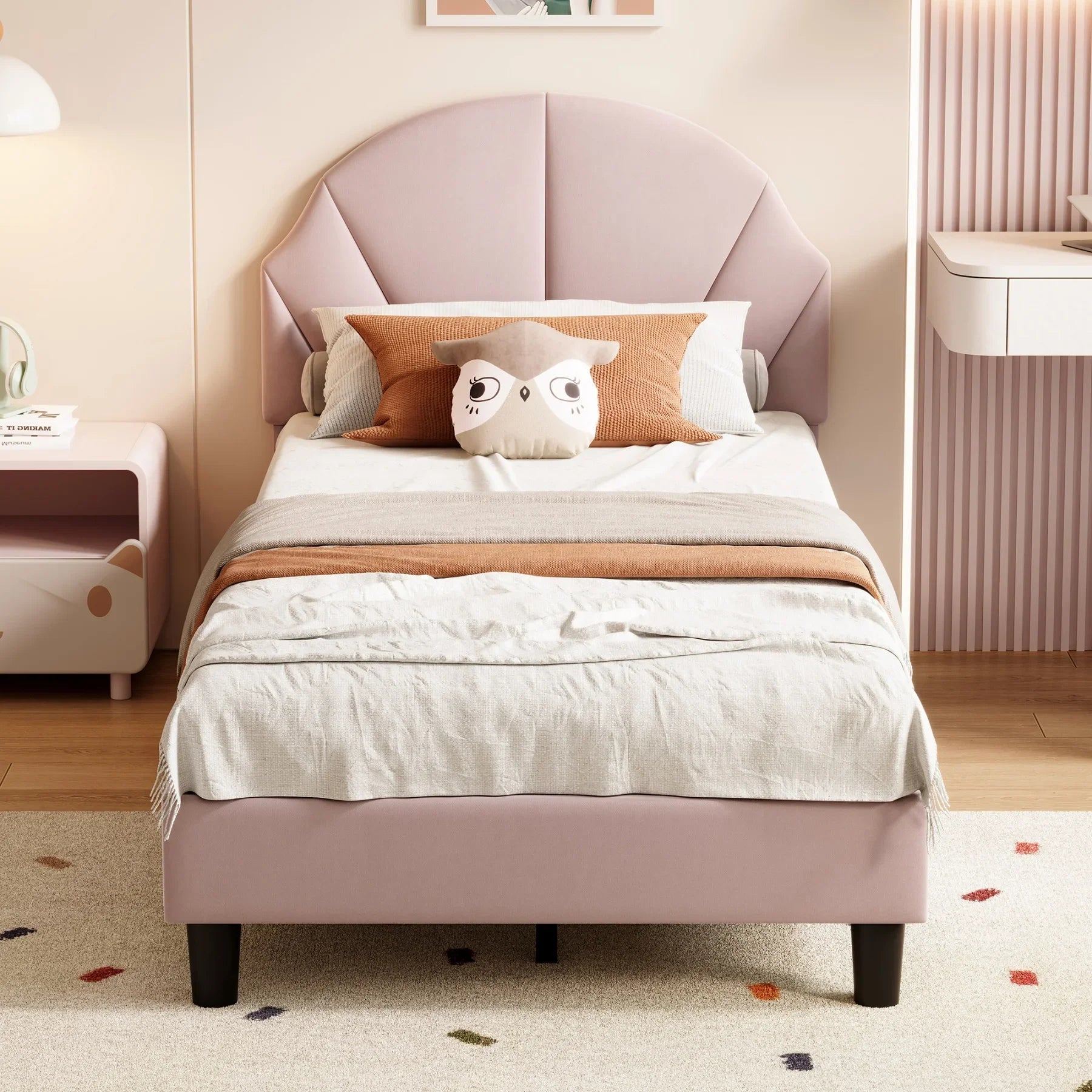 Kinderbed 90x200 Meisjesbed Fluweel Bloemenkroon – Speels & Stijlvol