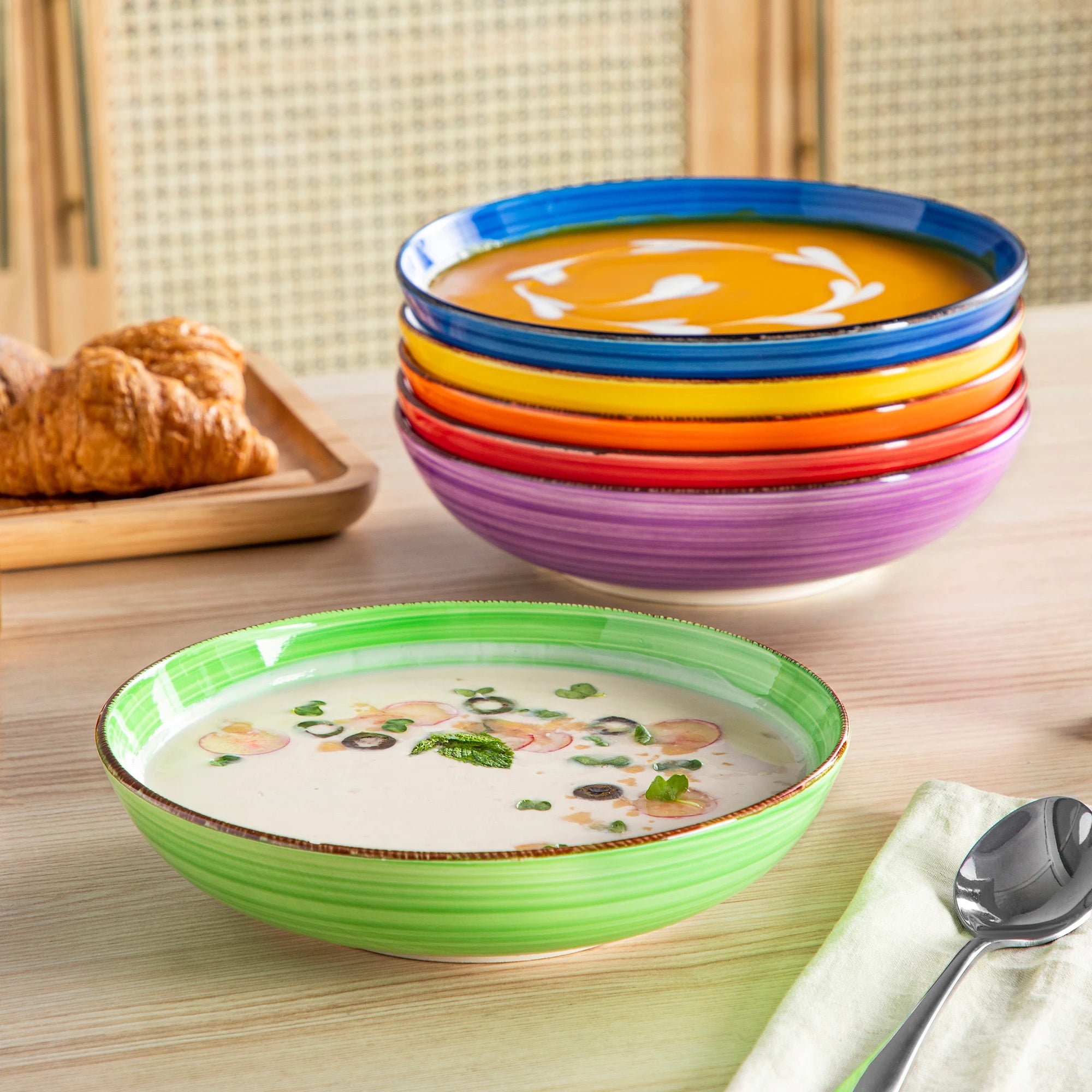 Keramisch Servies Set 12/24/48-delig – Luxe Porselein Serviesset met Handgeschilderd Spiraal Design – Vaatwasser- & Magnetronbestendig
