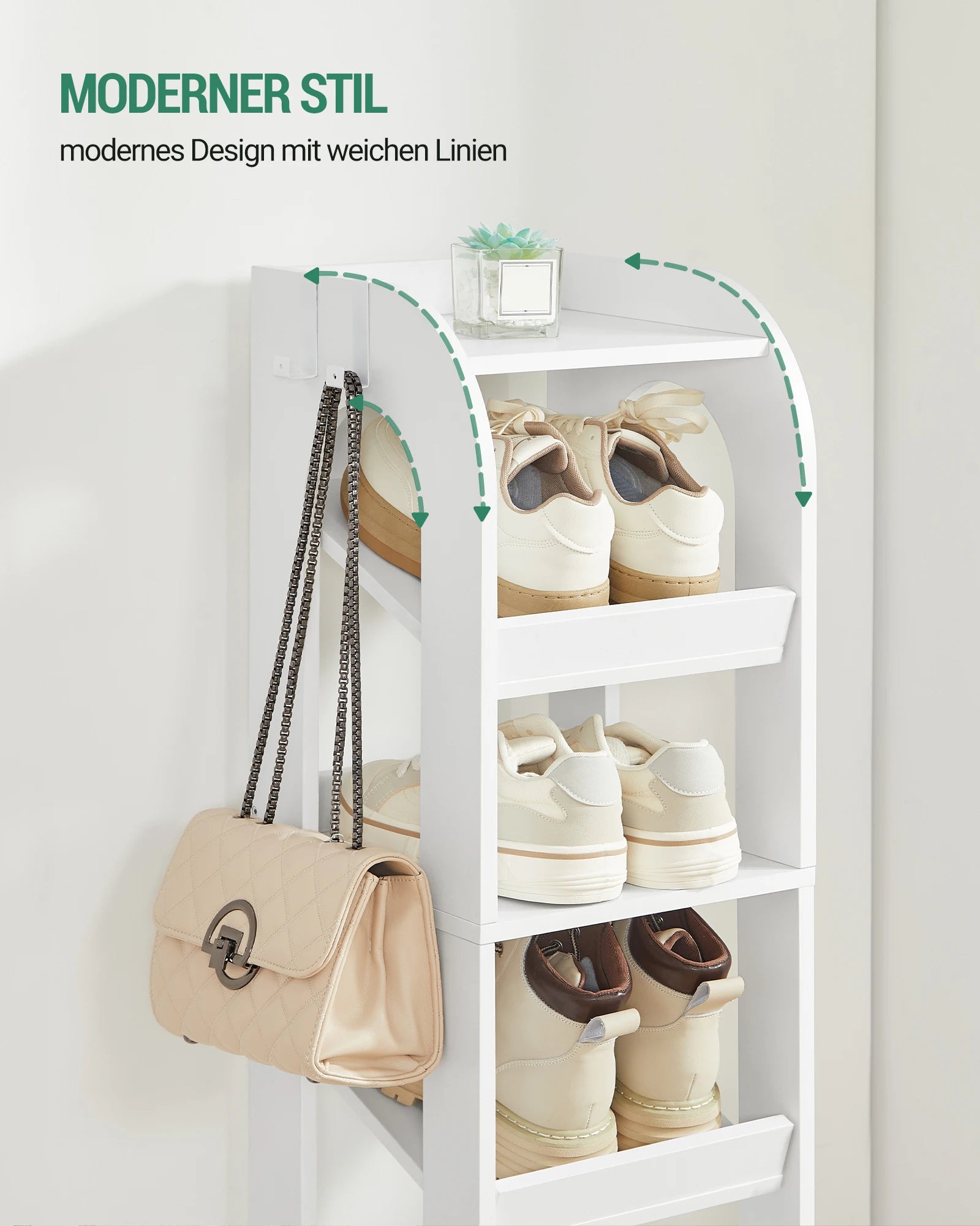 Smalle Schoenenkast 11 Lagen – Verticale Schoenenrek voor Kleine Ruimtes – Houten Schoenen Organizer met Haken