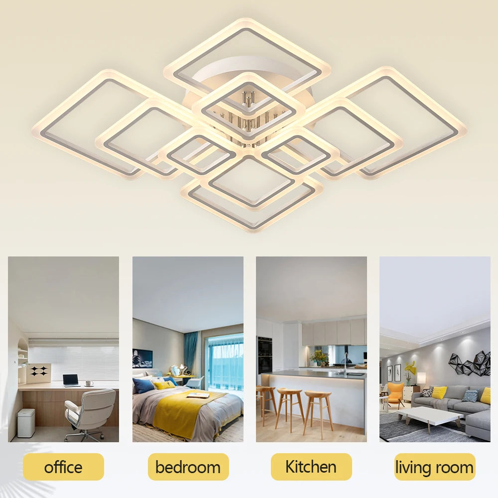 Moderne Vierkante LED Plafondlamp Dimbaar met Afstandsbediening – Luxe Plafondverlichting voor Woonkamer, Slaapkamer en Keuken