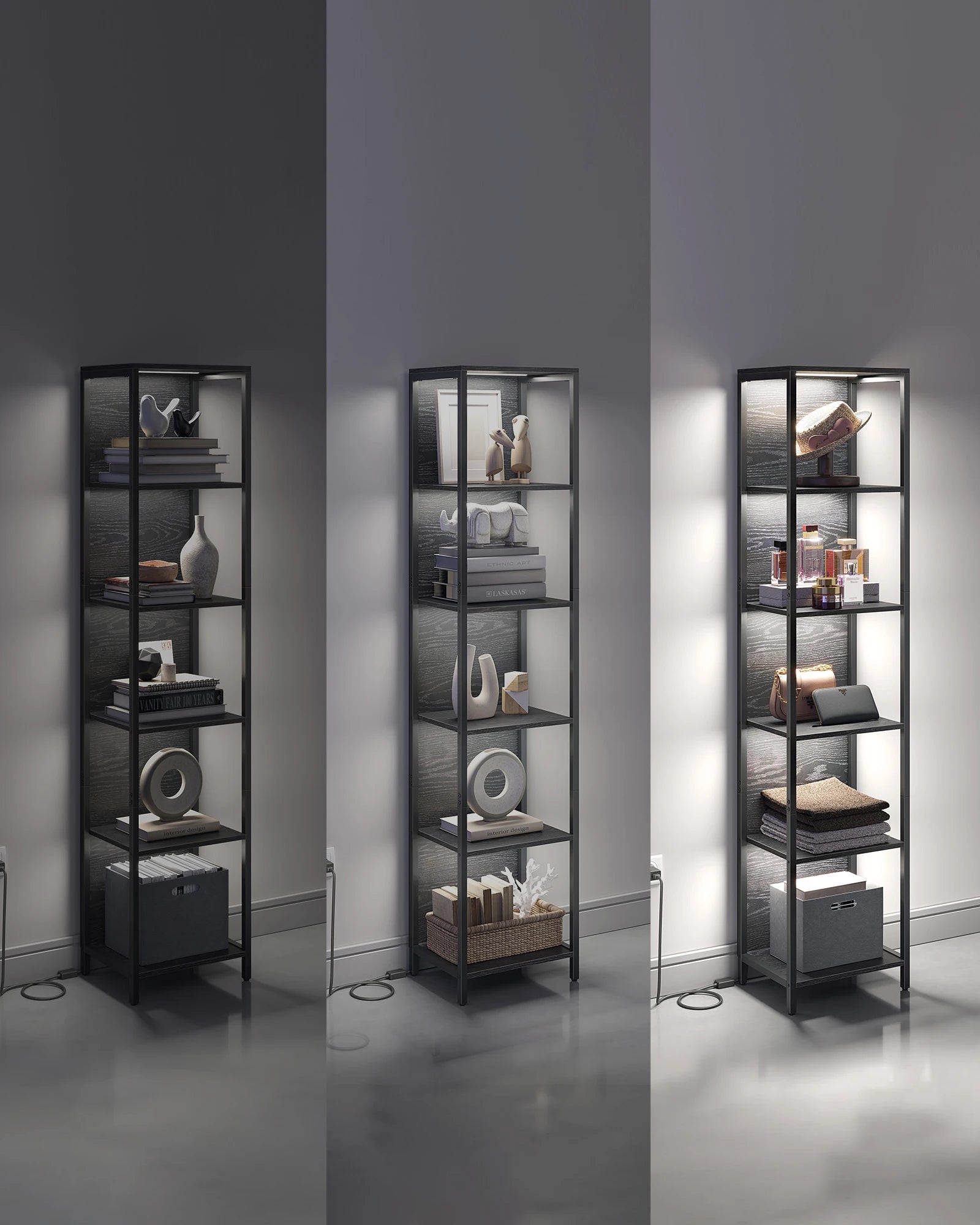 6‑Laagse Boekenkast met LED‑Verlichting - Stalen Frame & XXL Opbergruimte