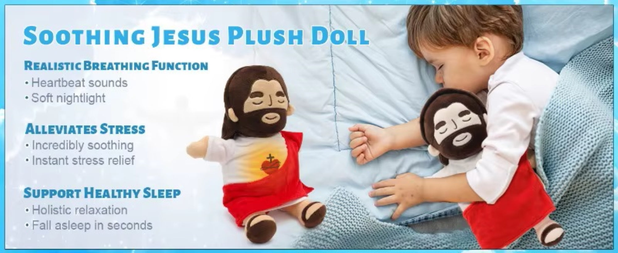 Jezus Pluche Knuffel met Lichtgevend & Ademend Hart – Voor Kinderen