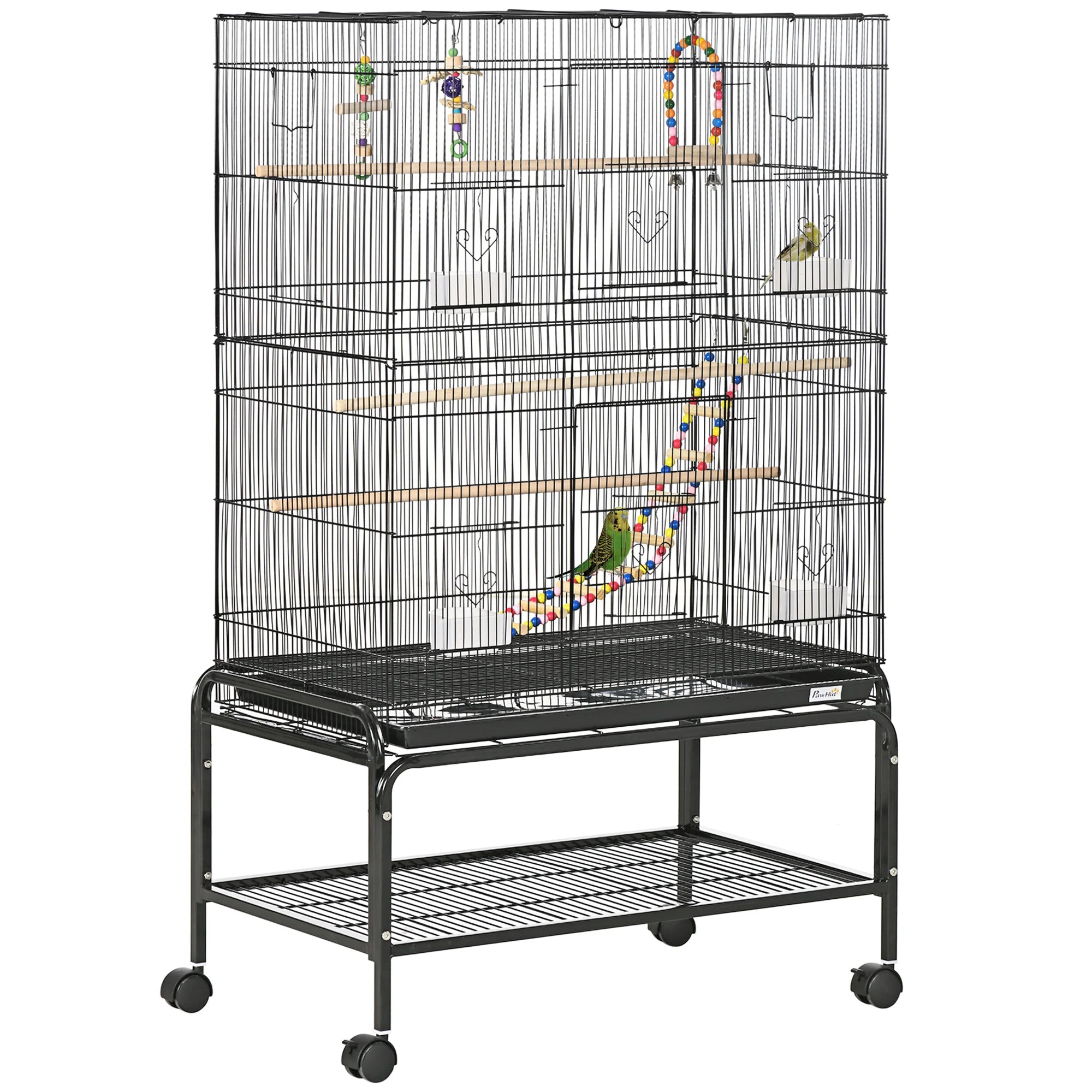 Grote Metalen Vogelkooi met Standaard en Wieltjes – Ruime Vogelkooi voor Parkieten en Kleine Vogels 133 cm