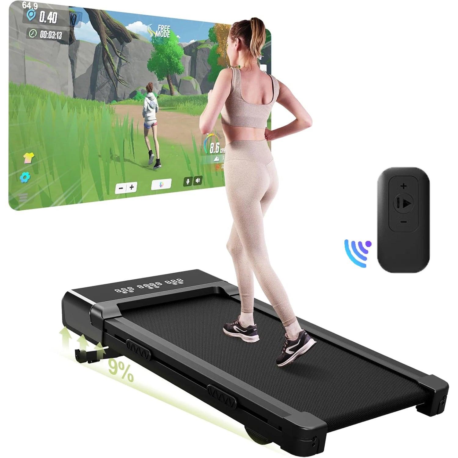 Opvouwbare Walking Pad met Helling 9% – Elektrische Loopband voor Thuis met App en LCD Scherm