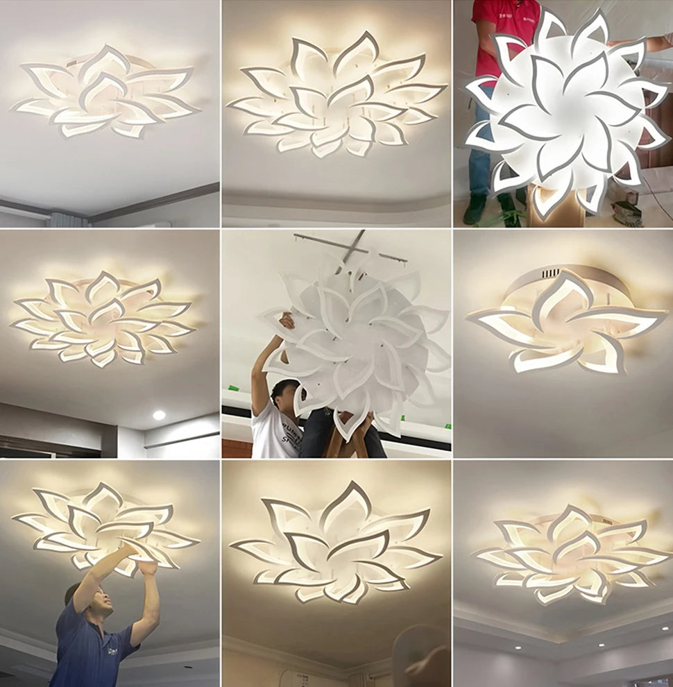Dimbare LED Plafondlamp Lotus Design Wit/Zwart – Moderne Scandinavische Plafondverlichting met Afstandsbediening