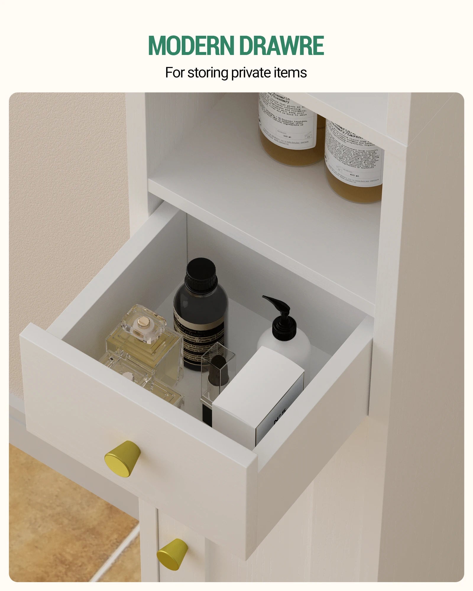 Smalle Badkamerkast met Deuren en Lade – Hoge Opbergkast voor Toilet en Badkamer – Wit Houten Design 180 cm