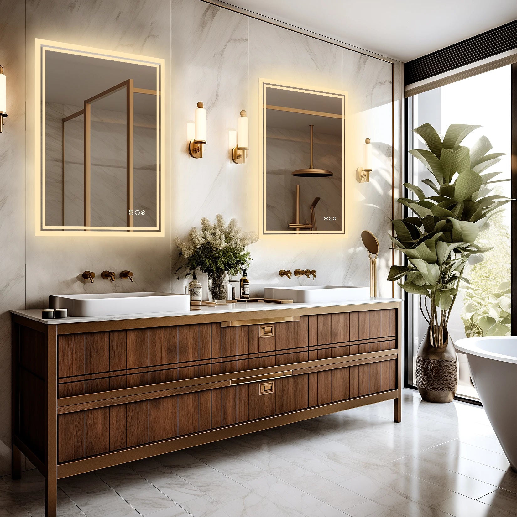 LED Badkamerspiegel met Verlichting – Dimbaar, Anti-Condens, Touch Bediening, IP65 Waterbestendig, Warm & Koel Licht