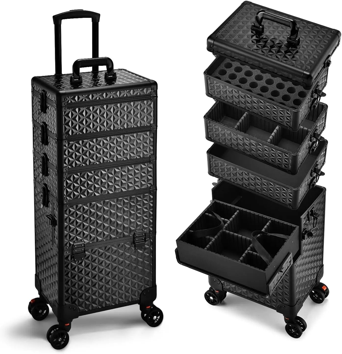 Professionele Make-up Trolley Extra Groot – Rollende Cosmetica Koffer met Wielen en Uittrekbare Handgreep – Organizer voor Visagisten en Thuisgebruik