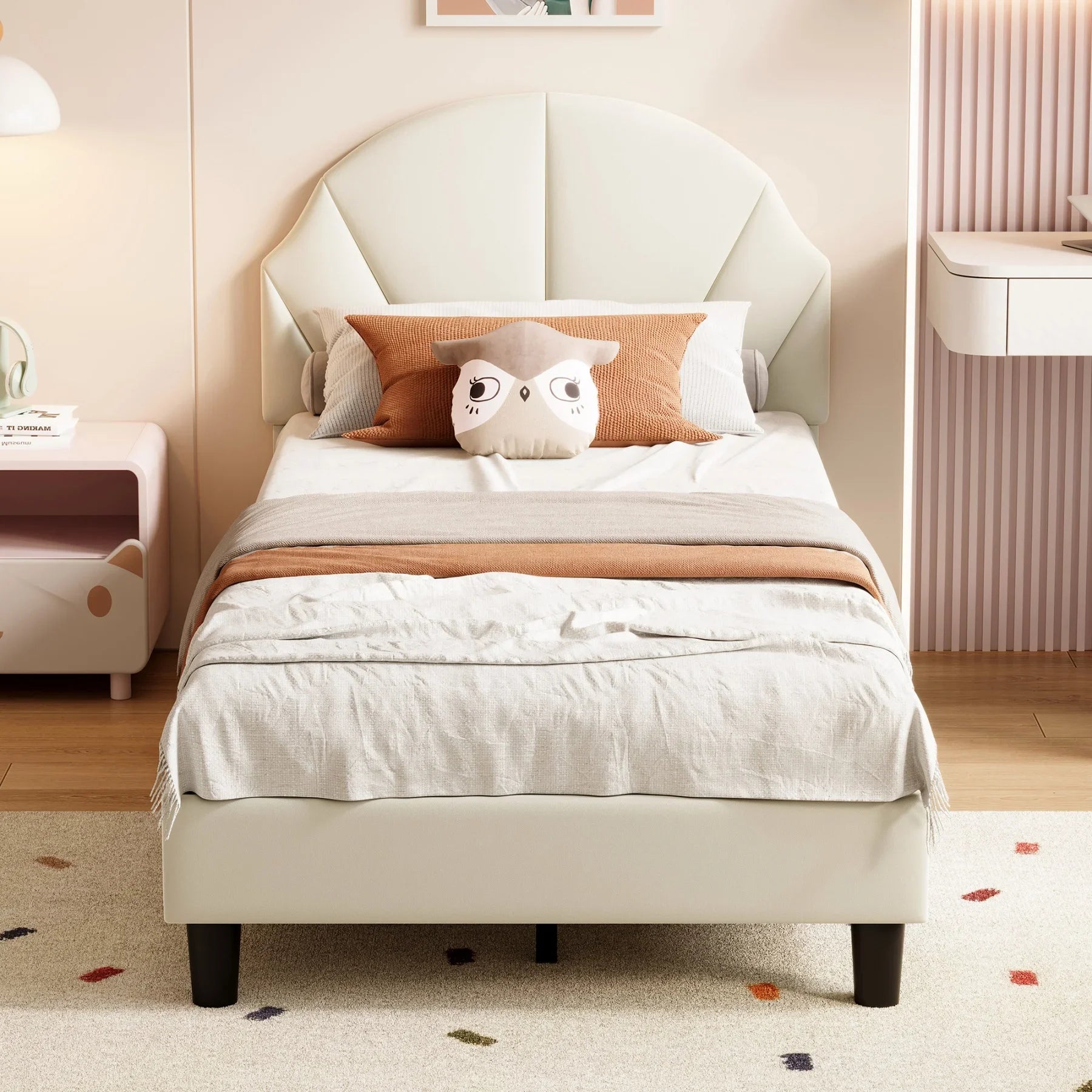 Kinderbed 90x200 Meisjesbed Fluweel Bloemenkroon – Speels & Stijlvol