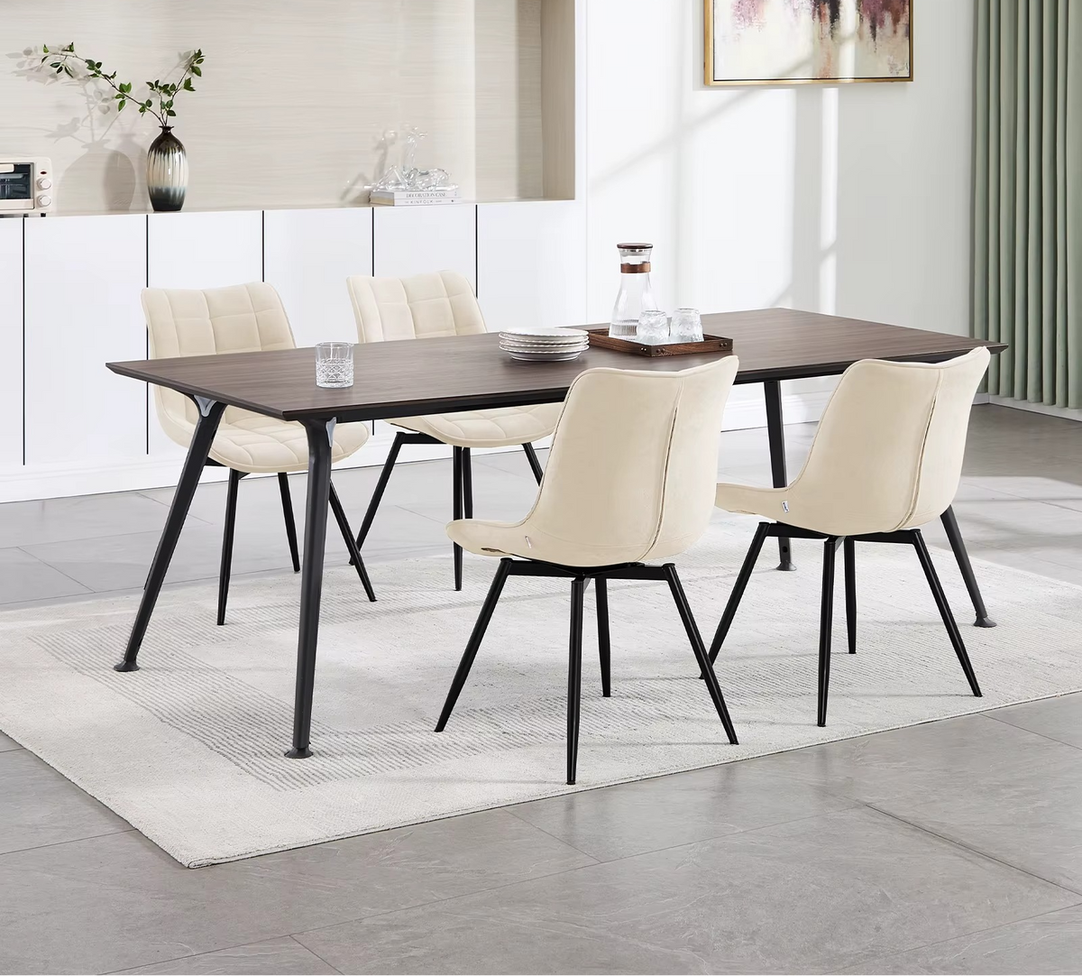 4-delige Set Draaibare Eetkamerstoelen Zwart Fluweel – 360° Velvet Stoelen met Metalen Poten – Moderne Luxe Eetkamerstoelen