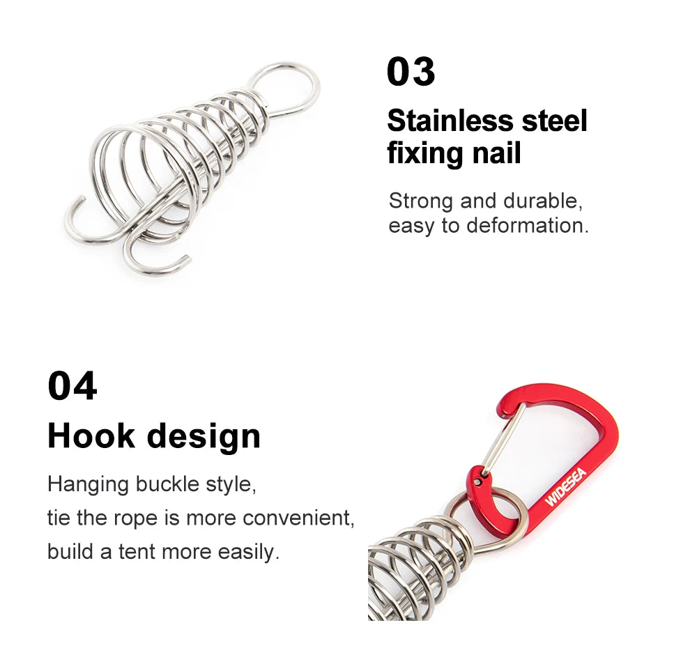 Campingaccessoires 12‑delige Kampeeruitrusting – Haringen, Karabijnhaken & Windtouwen