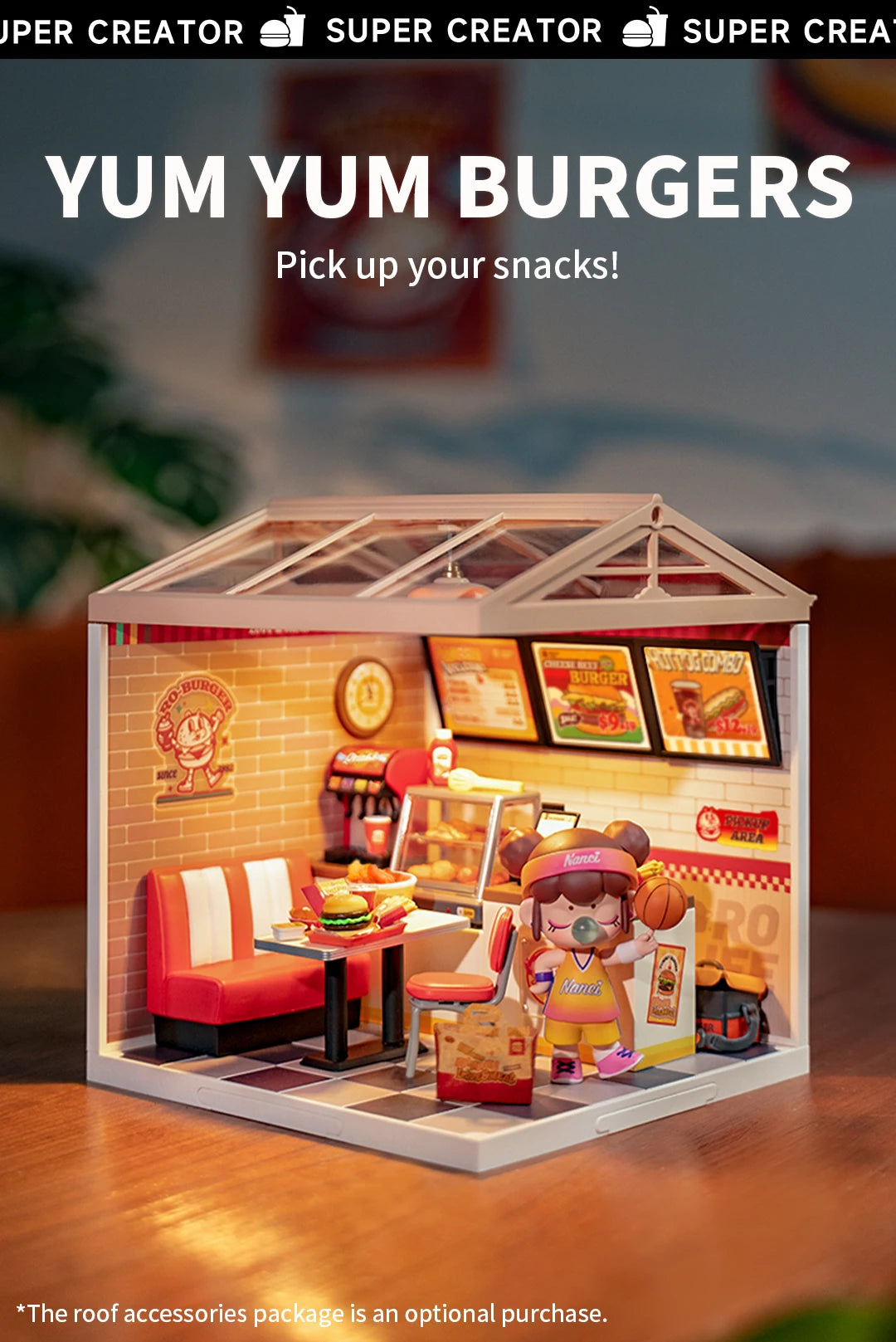 Miniatuur Poppenhuis Bouwset – Burgers Bar Thema – Creatieve DIY Bouwstenen voor Kinderen en Tieners