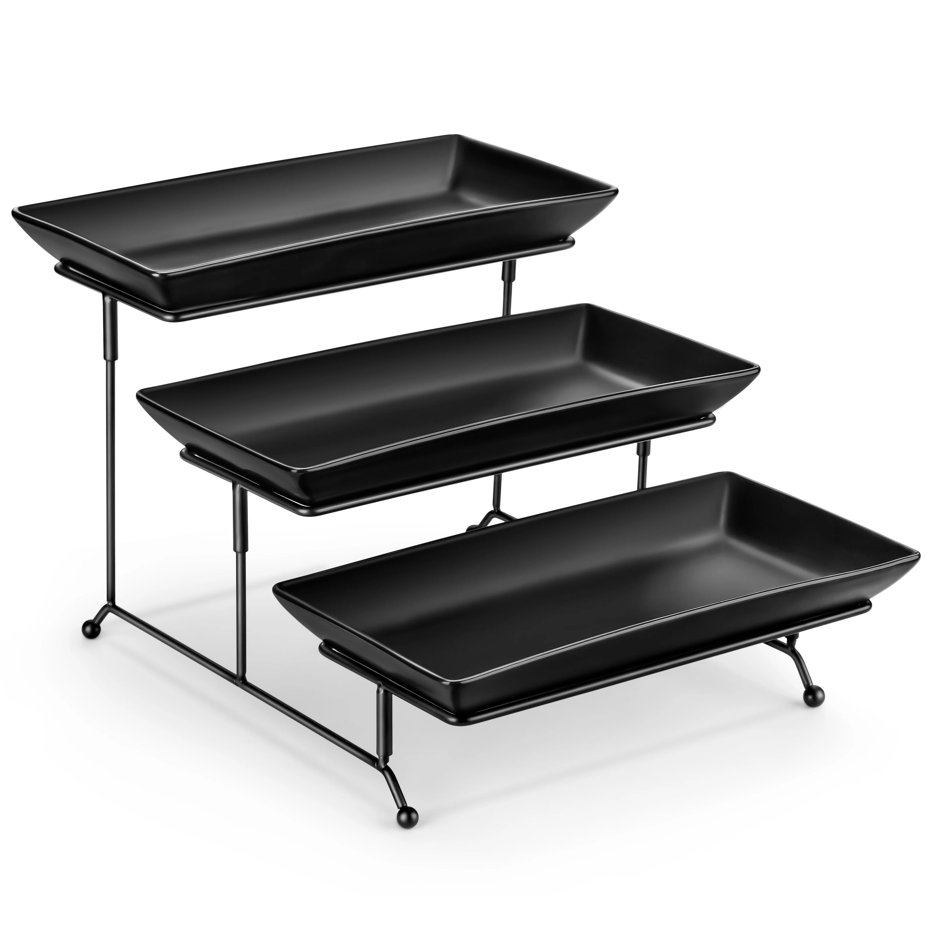 3-Laags Porseleinen Serveerschaal met Gouden Rand – Luxe Etagère voor High Tea, Buffet & Feest
