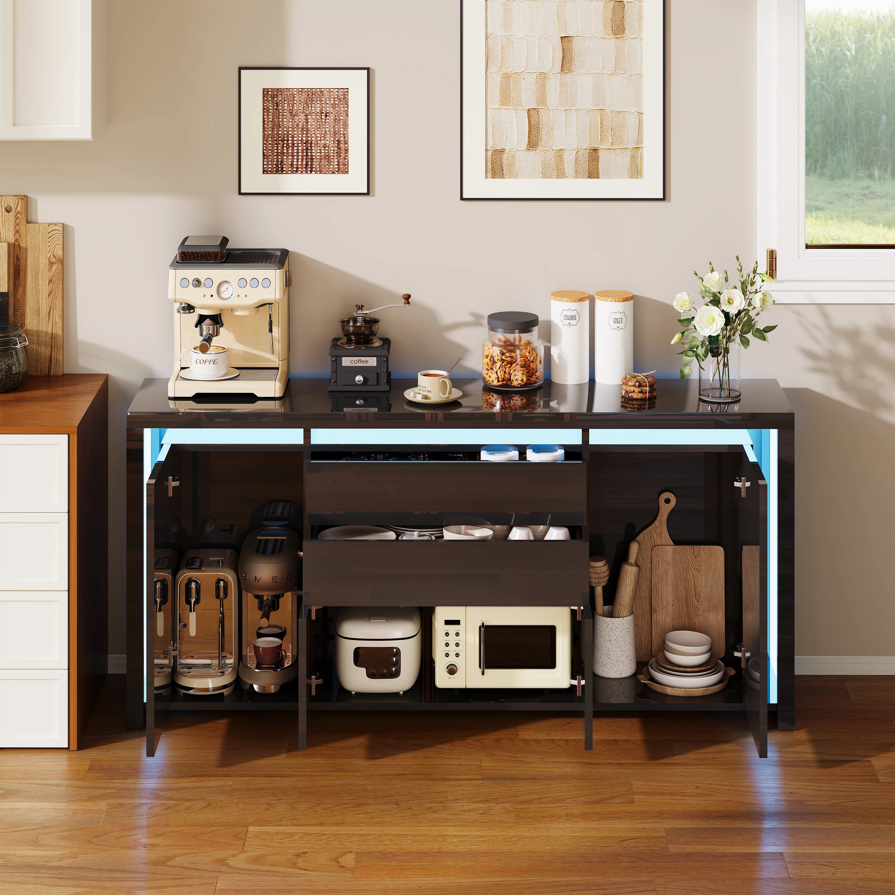Hoogglans Buffetkast met LED Verlichting – Modern Dressoir met Opbergruimte