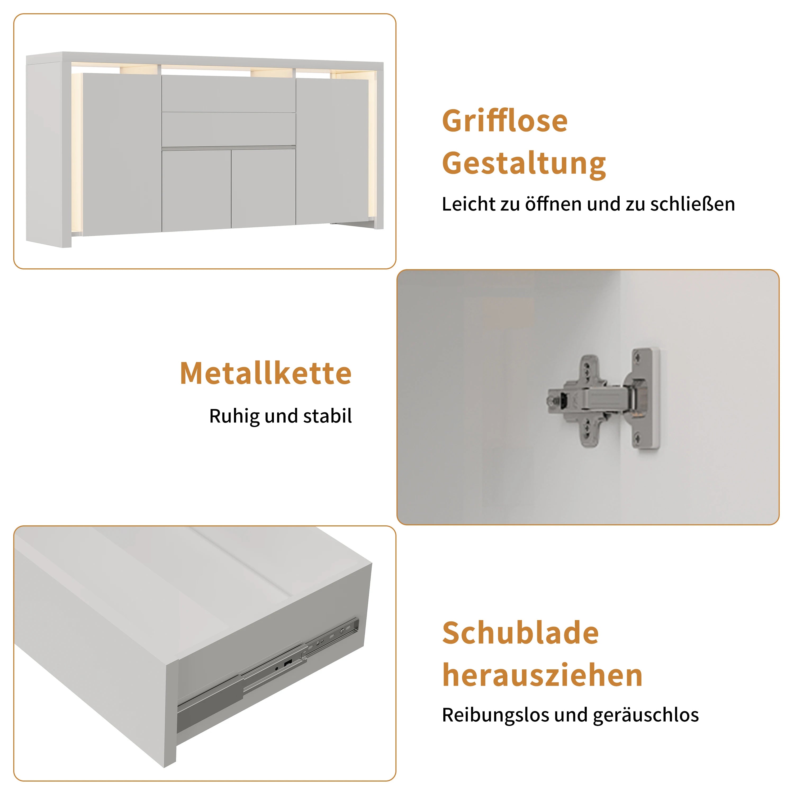 Hoogglans Buffetkast met LED Verlichting – Modern Dressoir met Opbergruimte