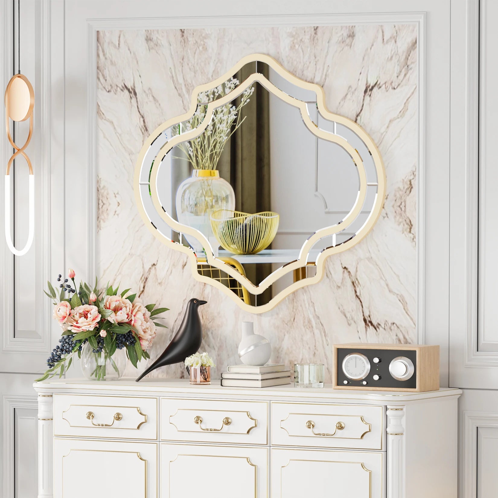 Grote Gouden Wandspiegel met Unieke Houten Lijst – Luxe Woondecoratie