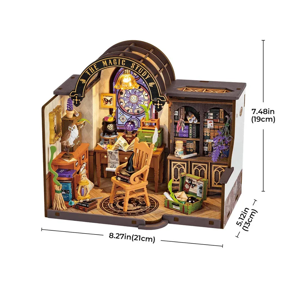 DIY Miniatuurhuis Magic Study – 3D Houten Puzzel 267 Onderdelen – Creatief Bouwpakket Poppenhuis Decoratie 1:18 Schaal