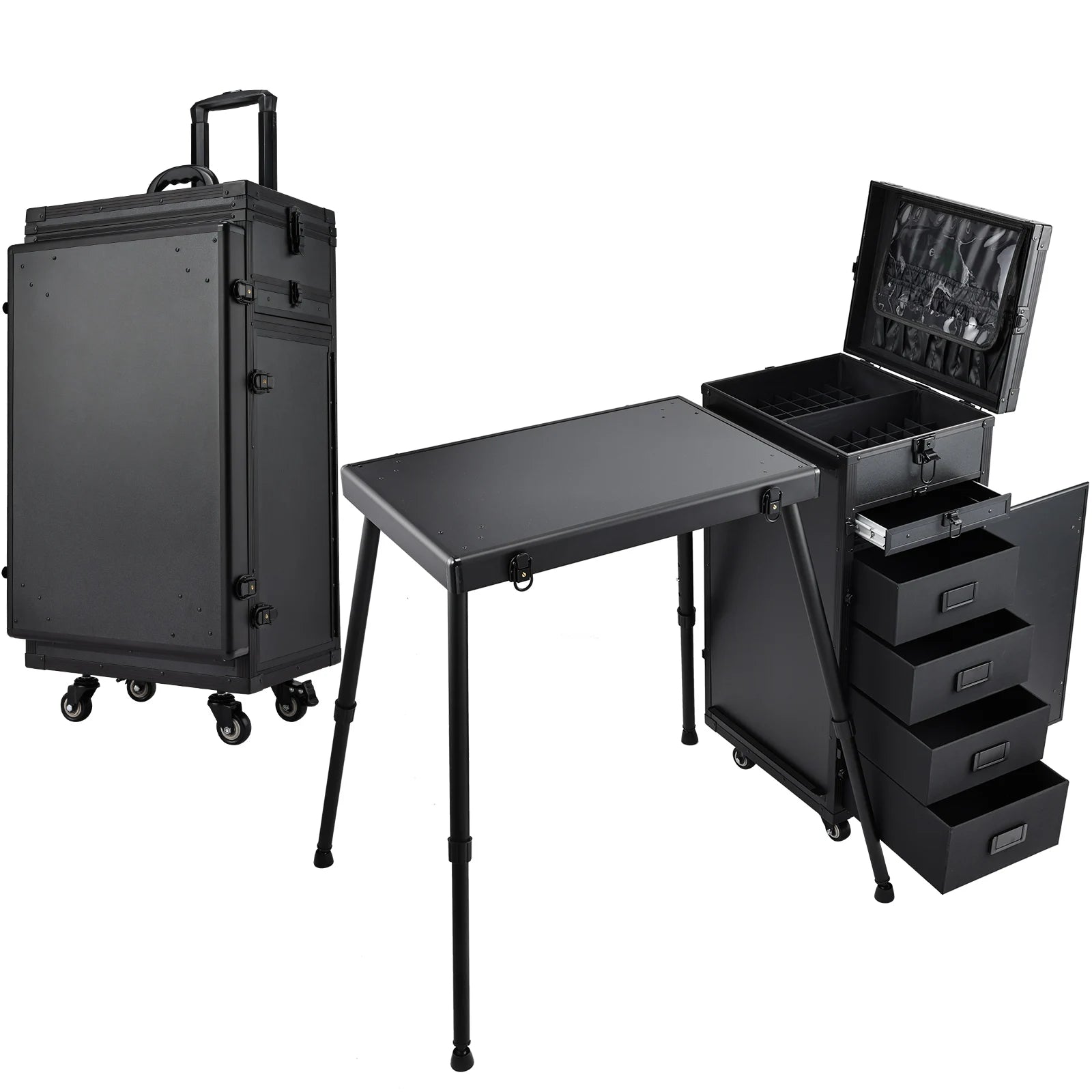 Mobiele Manicure Tafel met 5 Lades – Rijdende Nageltafel op Wielen – Opvouwbaar en Ruim Opbergstation voor Nagelstudio en Thuisgebruik
