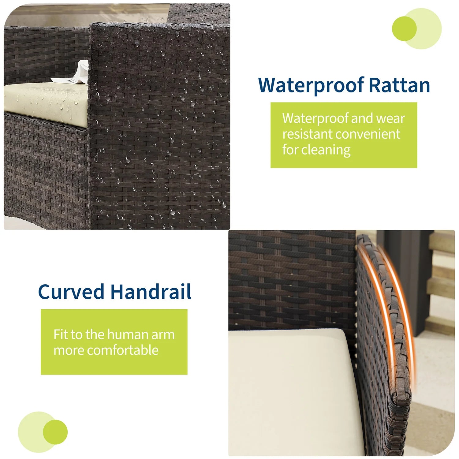 3-Delige Rotan Bistroset met Kussens – 2 Tuinstoelen & Glazen Salontafel – Tuinset voor Tuin, Terras & Veranda