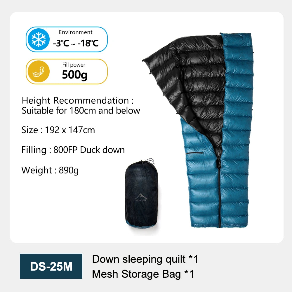 Ultralichte slaapzak 800FP eendendons – ideaal voor kamperen en outdoor