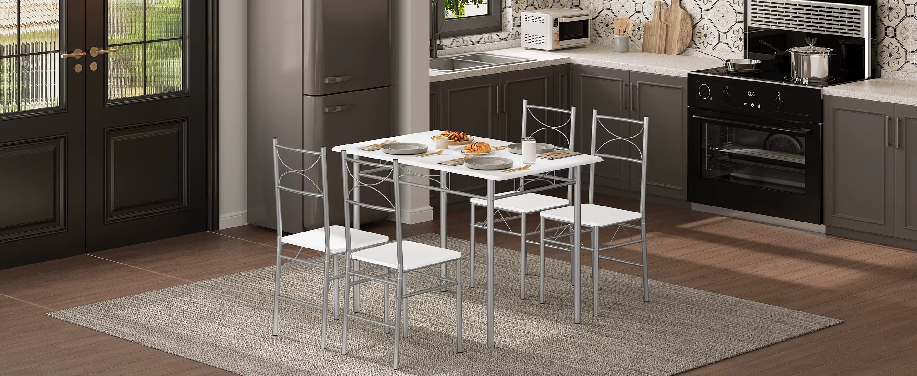 Eettafel Set voor 4 Personen – Rechthoekige Tafel met 4 Stoelen