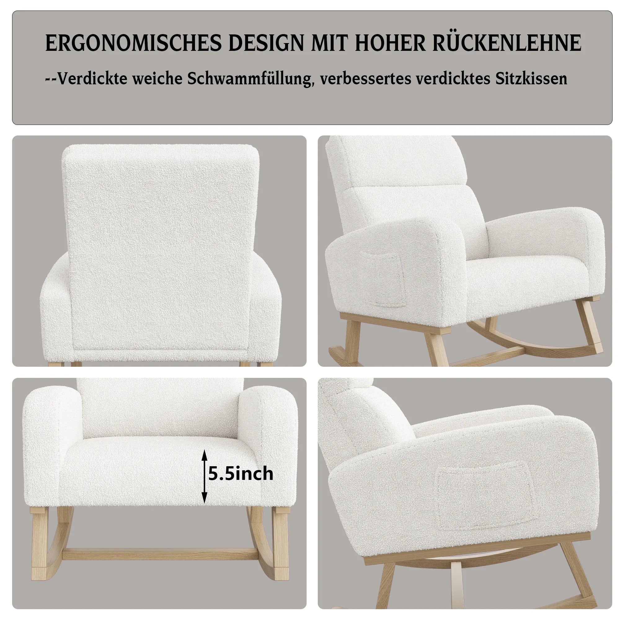 Fluwelen ergonomische schommelstoel – Luxe relaxstoel met comfortabele bekleding en stevig frame