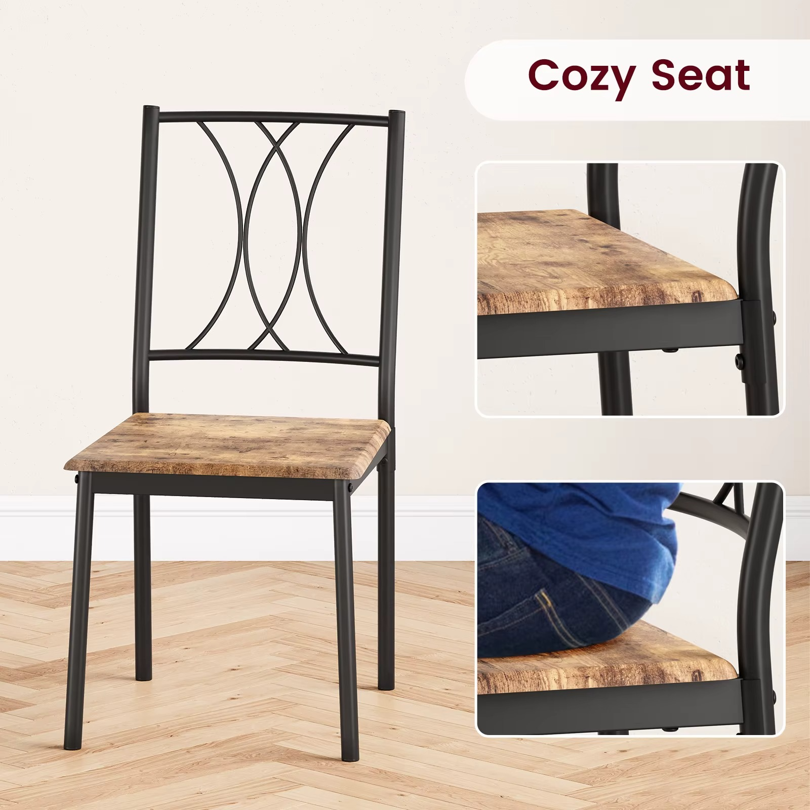 Eettafelset voor 2 Personen – Vierkante Tafel met 2 Stoelen (Rustiek Bruin)