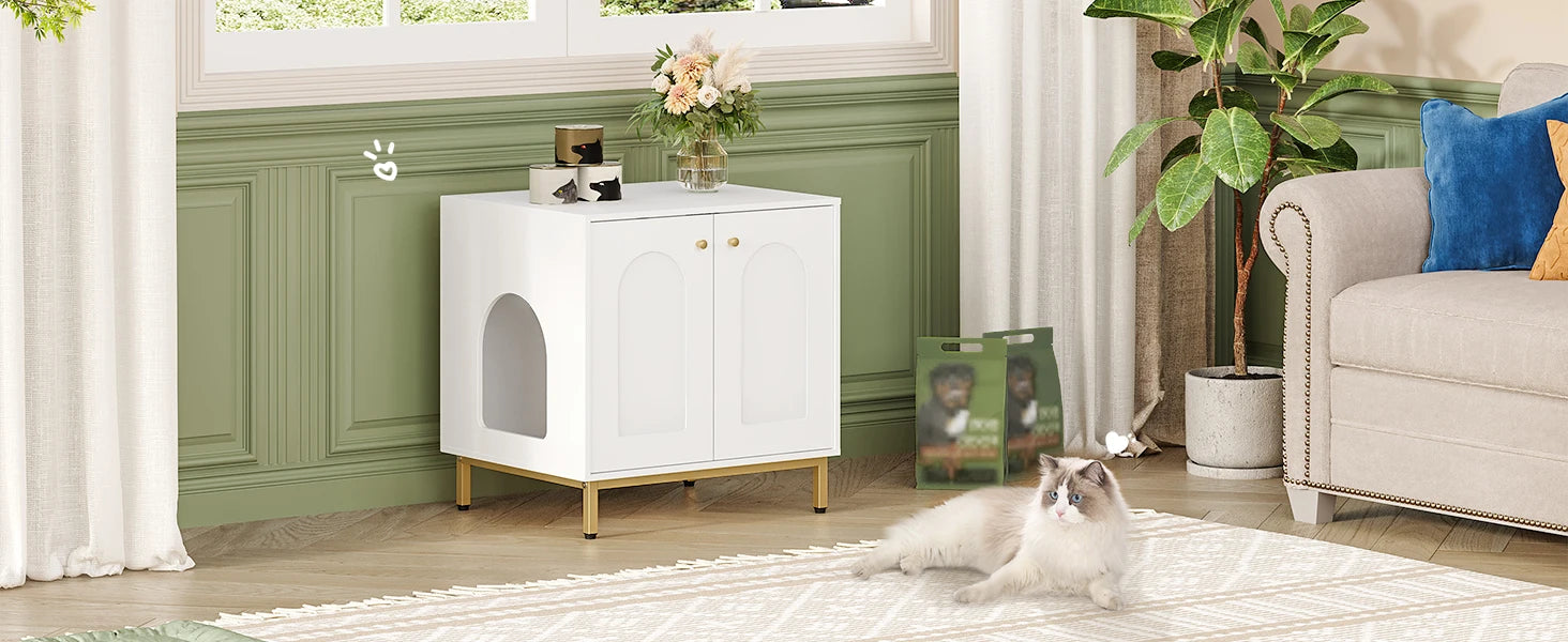 Kattenbak Kast – Stijlvolle Kattenbak Verbergmeubel met Zij-ingang en Zijtafel‑functie