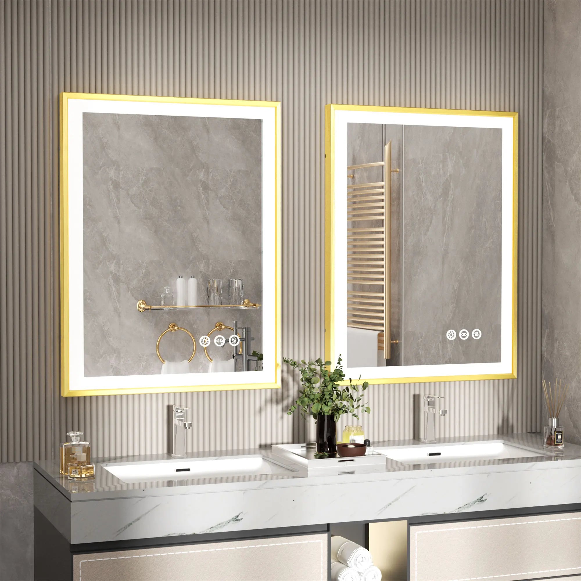 LED Badkamerspiegel Goud Frame – Dimbaar met 3 Lichtkleuren & Anti-Condens