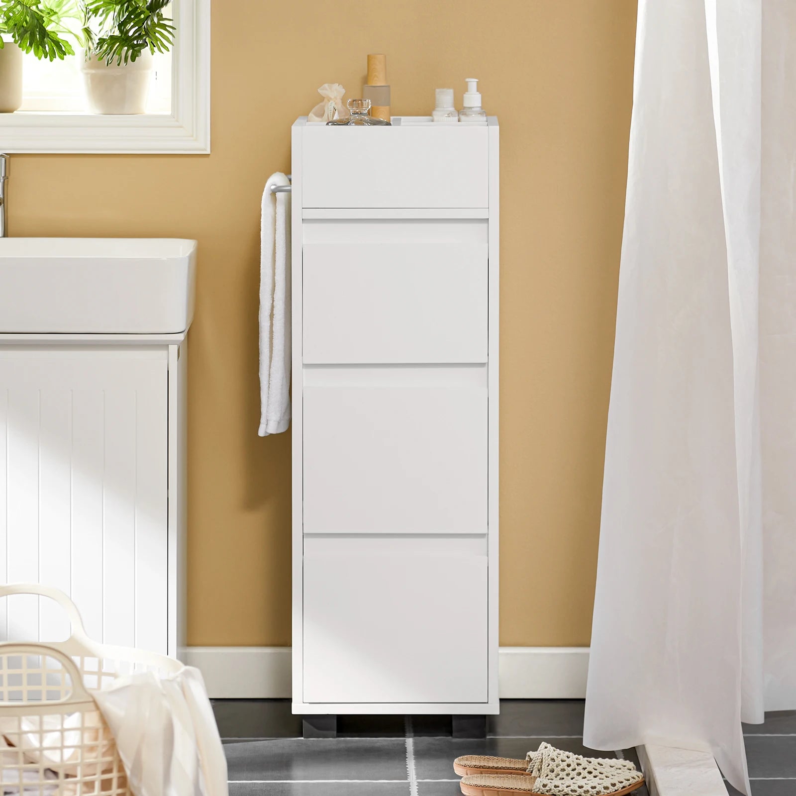 Badkamerkast met 3 lades en 4 open vakken – Wit – Opbergkast voor badkamer en andere ruimtes