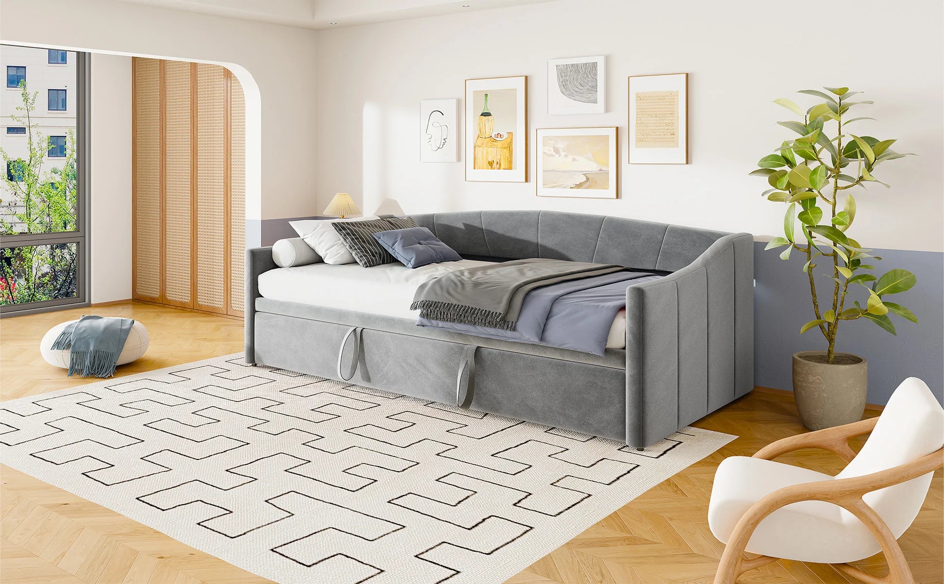 Fluwelen 2‑in‑1 Slaapbank 90×200 cm – Multifunctionele Bank & Bed