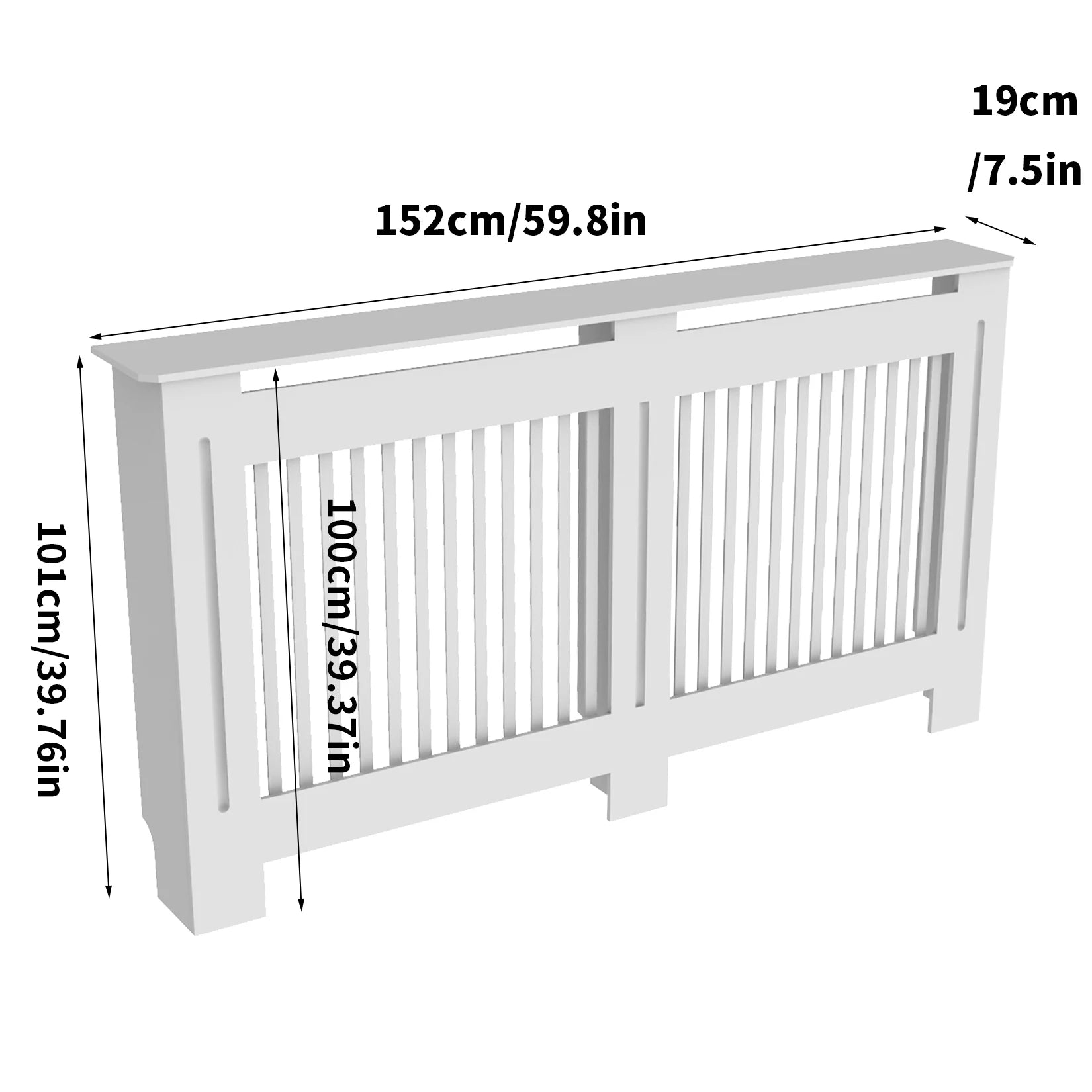 Moderne Radiator Cover Hoog – MDF Radiator Ombouw met Verticale Lamellen | Witte Radiator Kast met Plank