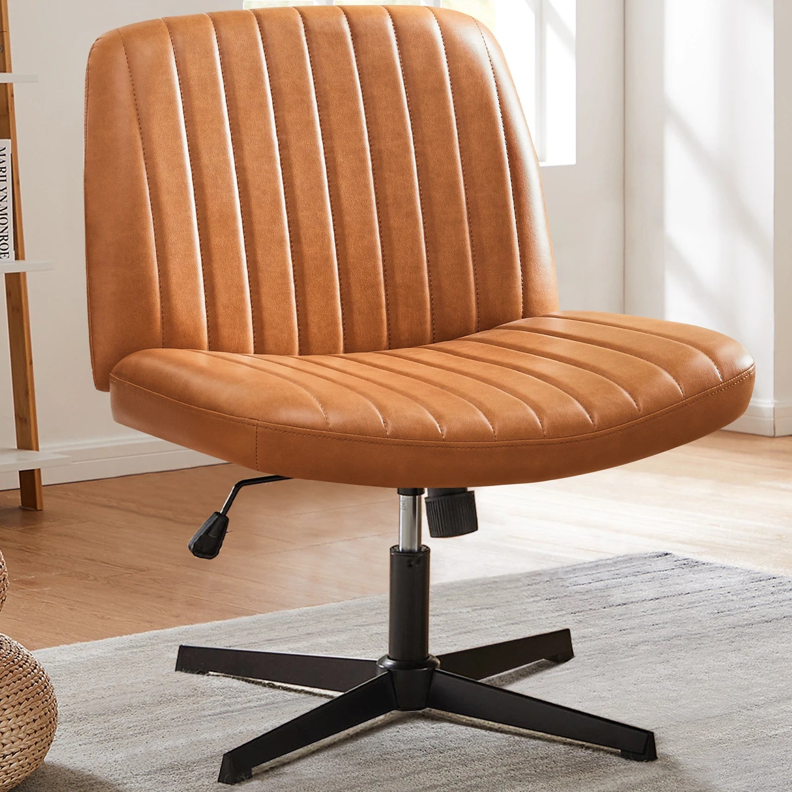 Brede verstelbare armloze draaistoel voor kantoor, woonkamer, gaming & bureau – comfortabele stof – 360° swivel