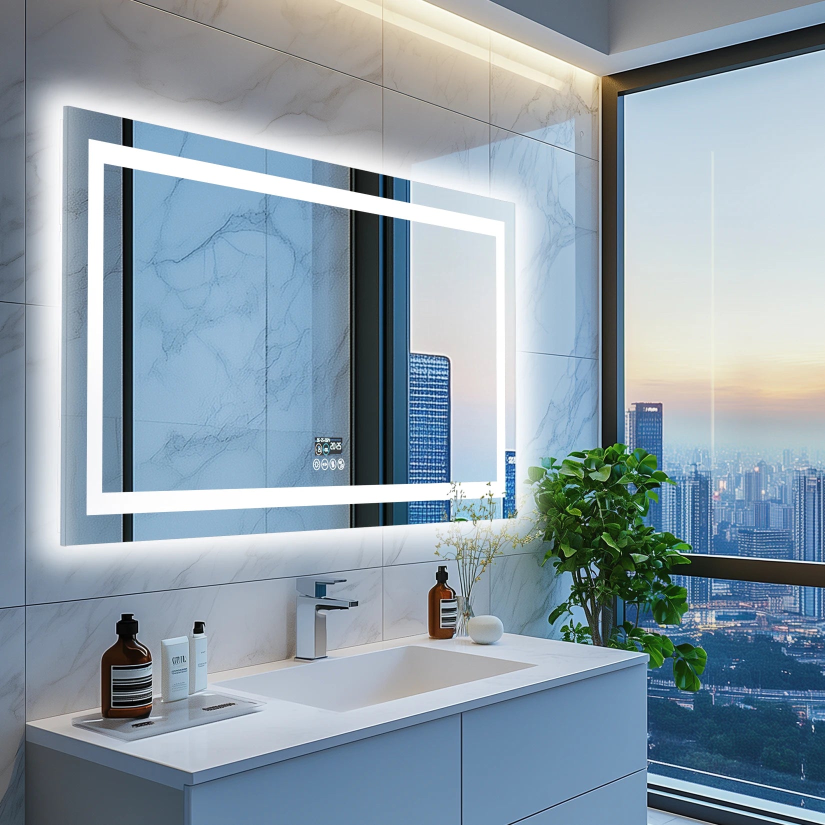 LED Badkamerspiegel met Bluetooth Speaker, Dimbare Verlichting, Anti-Condens & Display – Moderne Badkamerspiegel met Verlichting
