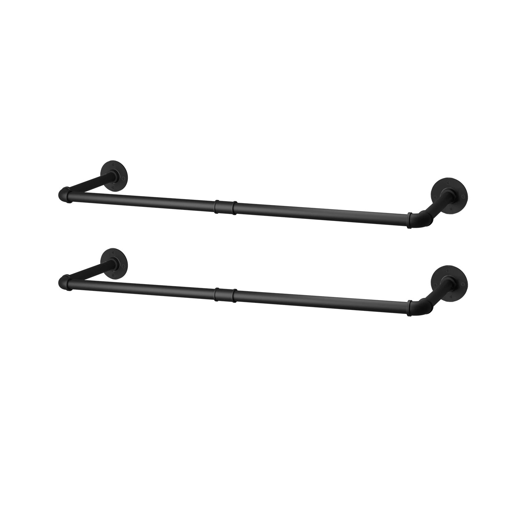 Industriële Wand Kledingrek Set van 2 – Metalen Pijp Kledingstang Zwart – Wandmontage Organizer