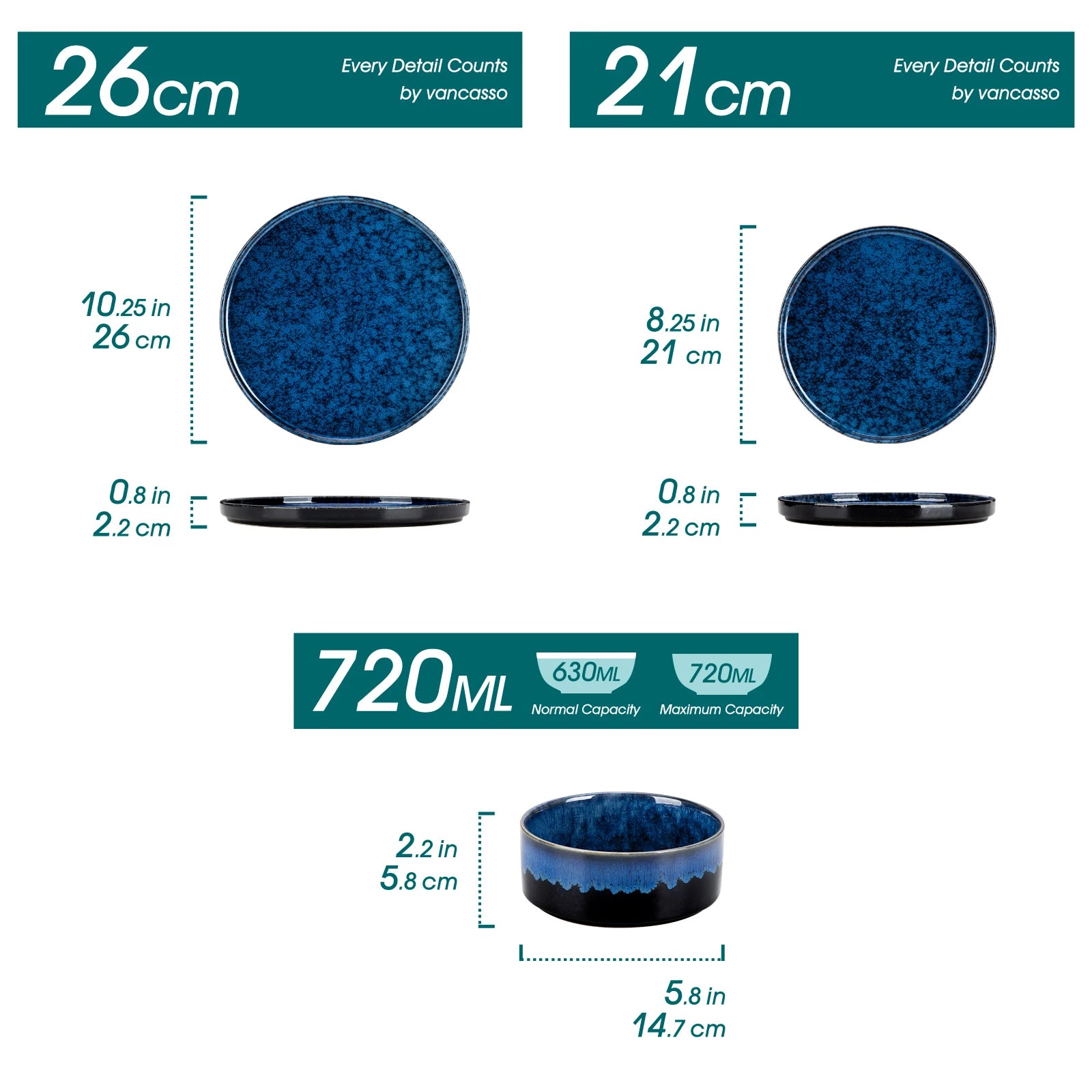 Keramische Diner Set 12/24/36 Delig – Zwart Blauw Servies met Reactief Glazuur – Moderne Borden en Kommen Set