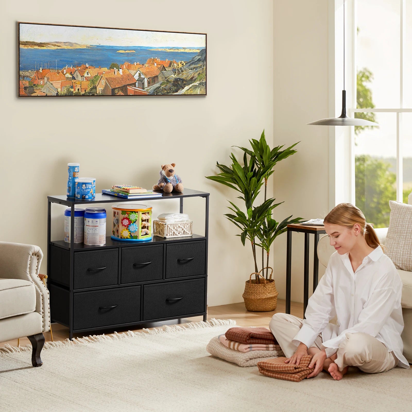 Ruime 5‑lade Schoenenkast en TV‑Meubel – Multifunctionele Opbergkast voor Woonkamer & Hal – Schoenenrek, Kleding & Accessoires Organizer
