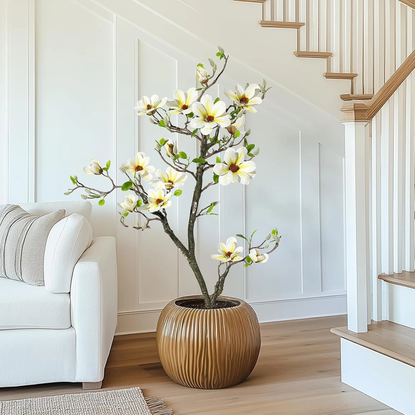 Kunstmatige Magnolia Plant 120–180 cm – Grote Nep Magnolia Boom voor Binnen & Buiten – Realistische Bloemen – Onderhoudsvrij – Luxe Woondecoratie