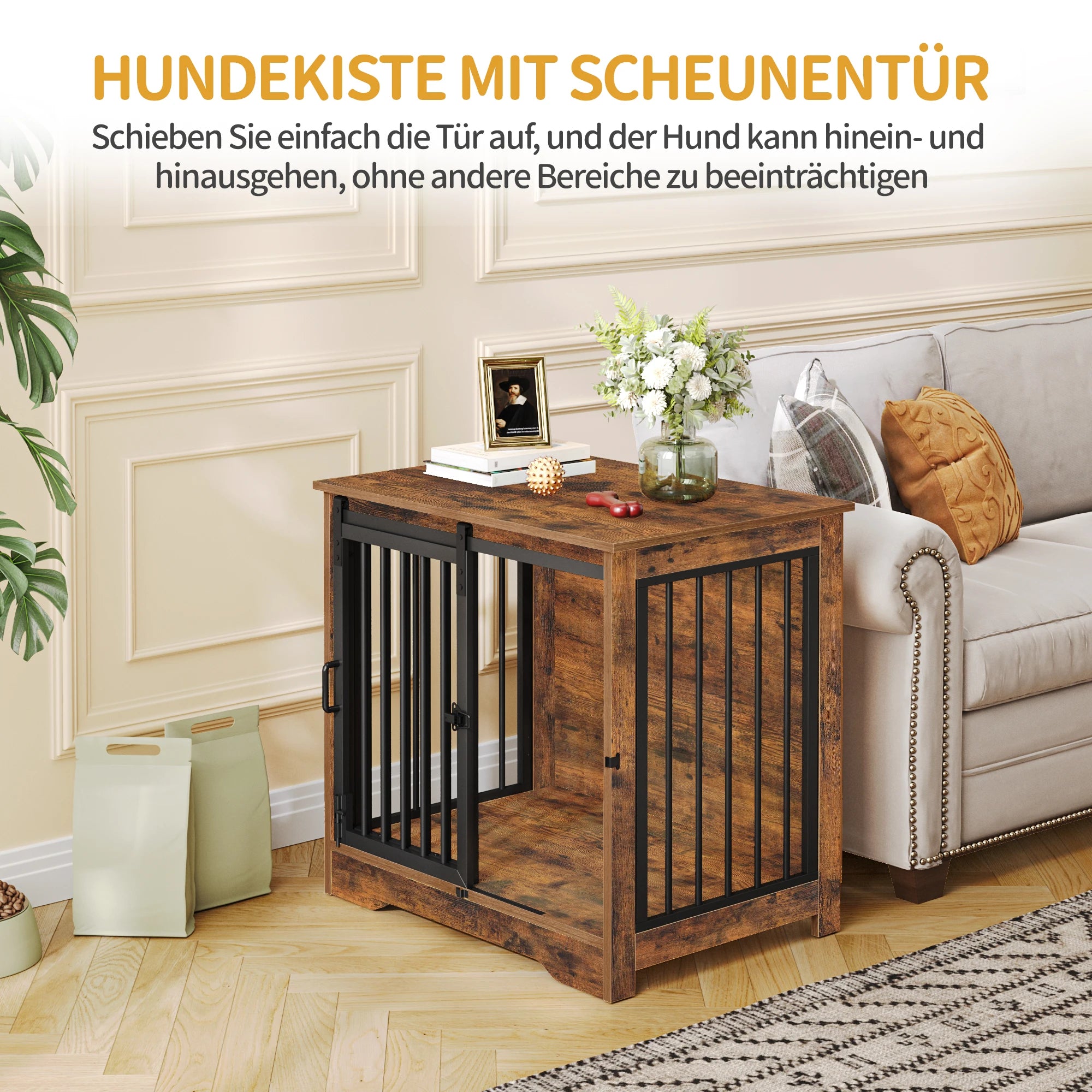 Houten Hondenbench Meubel met 2 Deuren – Industriële Hondenkooi Binnen – Hond Bench Tafel voor Kleine Honden – Vintage Bruin
