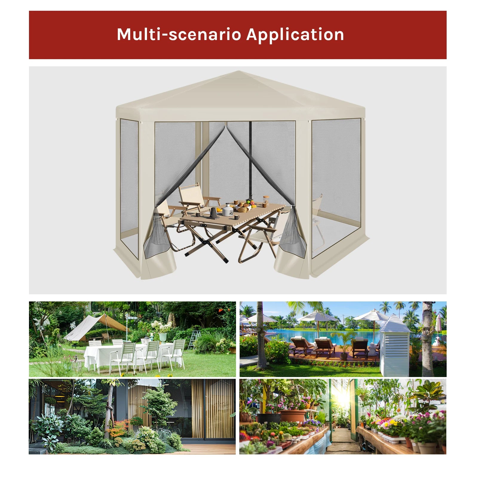 Tuinpaviljoen 3,8 x 3,3 m met Klamboe – Tuinhuisje met Mesh Zijwanden, UV-Bescherming & Luifel voor Tuin en Terras