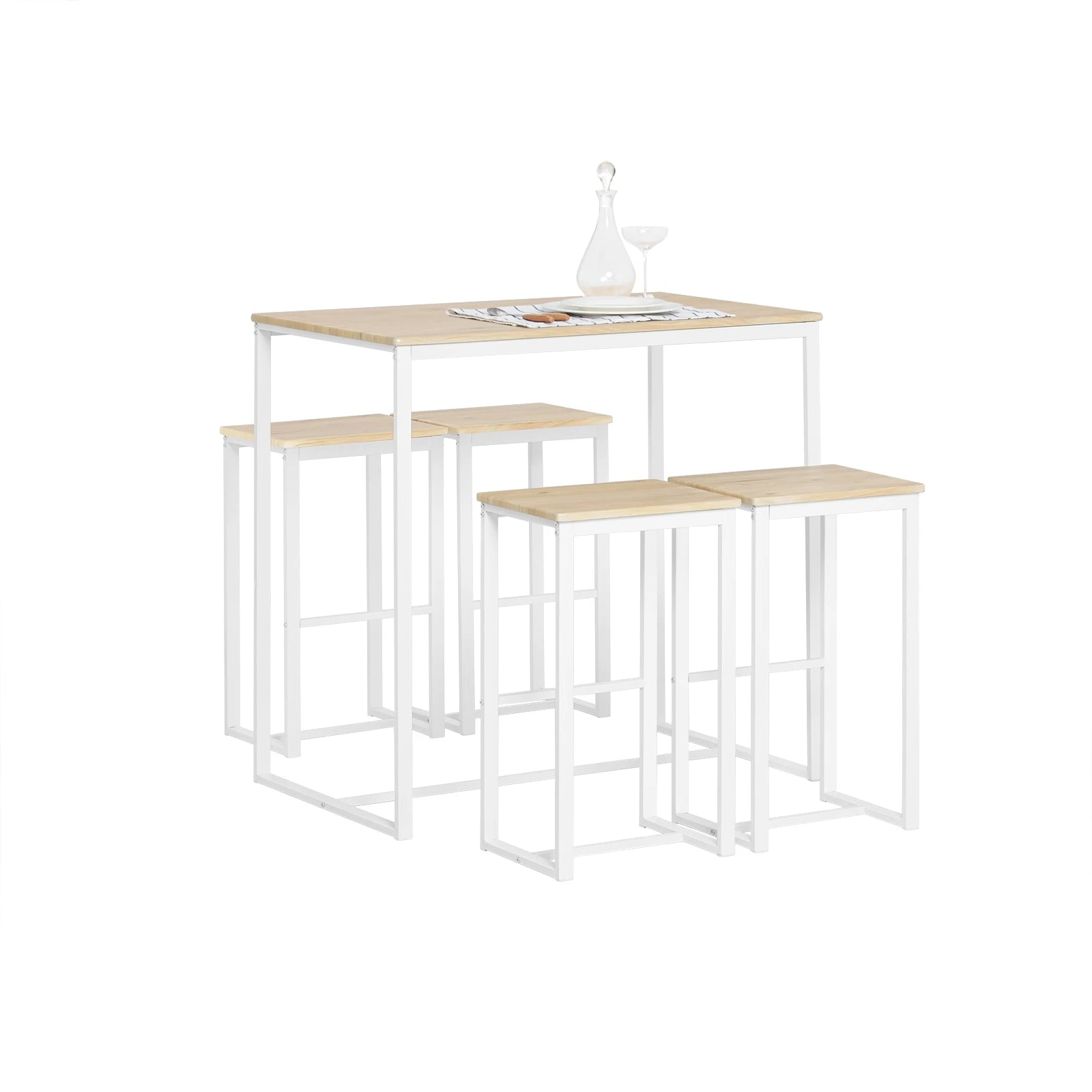Eettafel met 4 barkrukken set – ruimtebesparende hoge keukentafel met stoelen voor kleine ruimtes