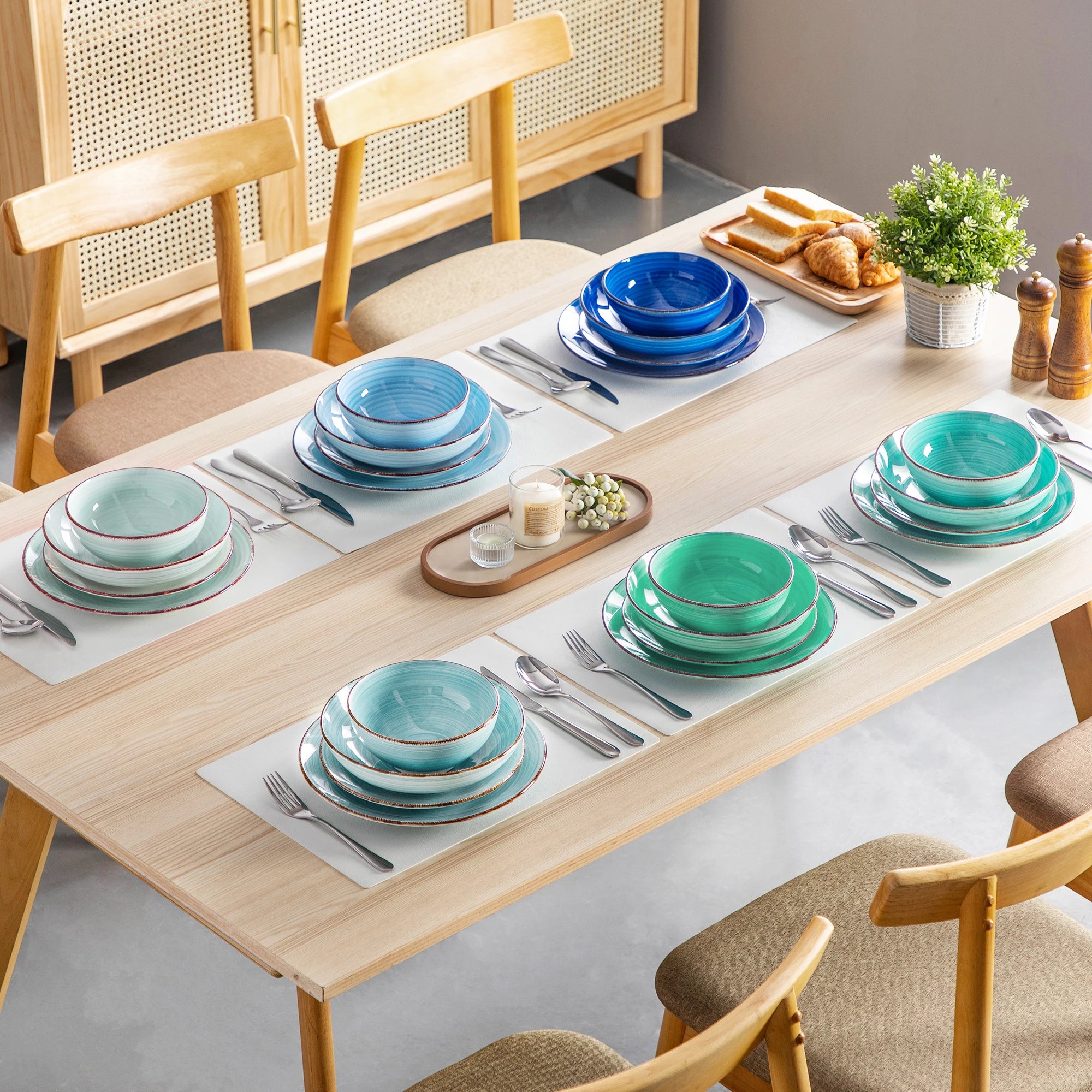 Keramisch Servies Set 12/24/48-delig – Luxe Porselein Serviesset met Handgeschilderd Spiraal Design – Vaatwasser- & Magnetronbestendig