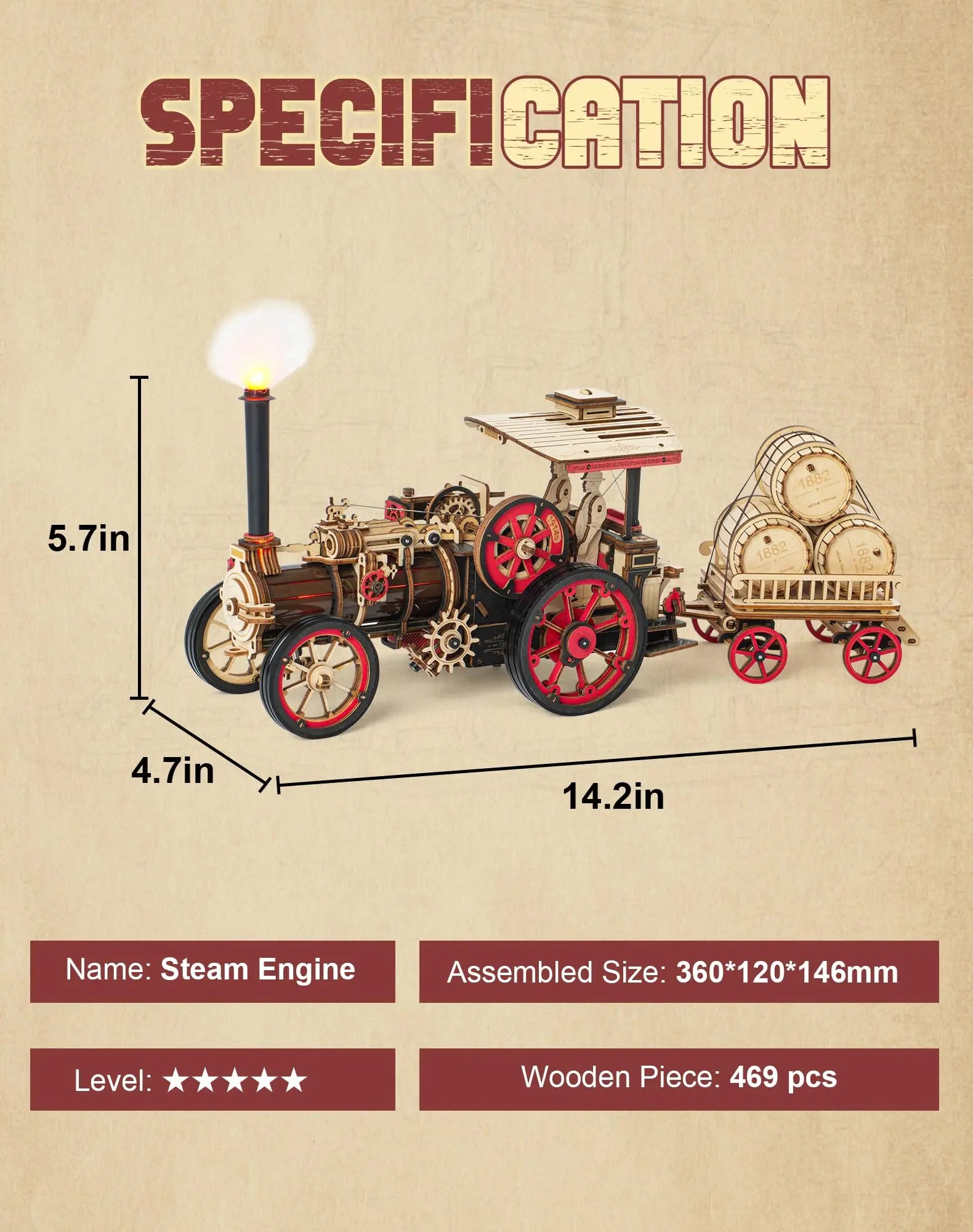 3D Houten Tractor Puzzel voor Volwassenen – Bouwpakket Elektrische Stoommachine Model – Educatief Hobby Speelgoed